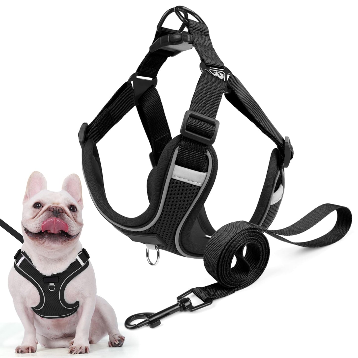 Arnés Perro y Conjunto de Correa, Arnés Reflectante & Antitirones para Perro, Chaleco Acolchado Cómodo y Ajustable para Perros, Ideal para Que tu Mascota Pasee & Capacitación (Negro, XS)