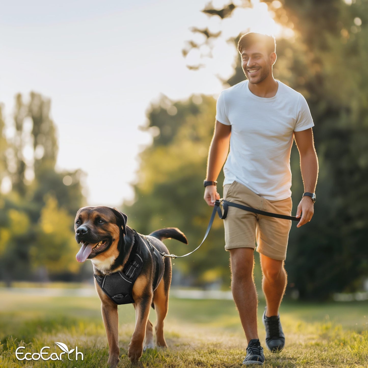 Arnés para Perros Grandes - Extragrande, Negro - Arnés para Mascotas con diseño antitirones y Acolchado Suave para Correr y Hacer Senderismo - de EcoEarth