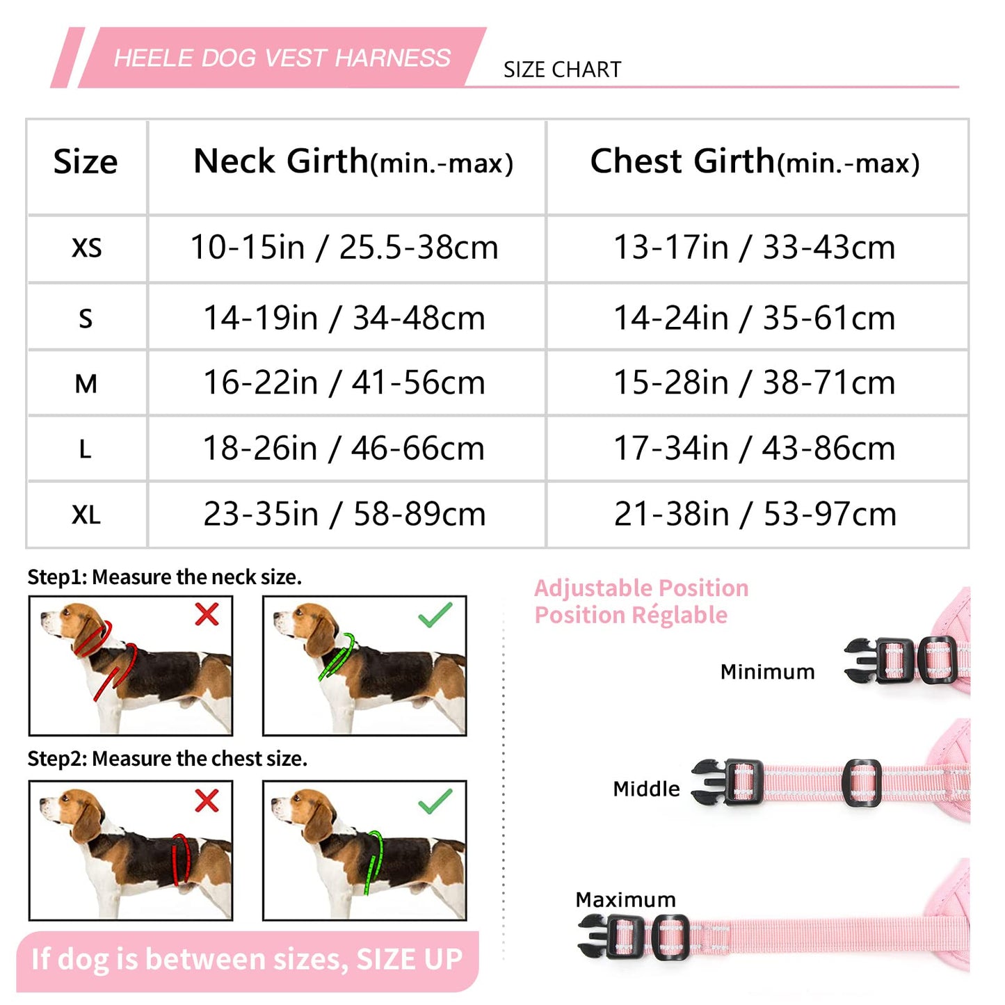 Arnés para Perro Mediano Arnes para Perro Chaleco Reflectante con 3 Hebillas de Liberación Pápida Arnés para Perro Ajustable, Mango Acolchado, Confort, Liberacion del Cuello, Rosa Claro, L