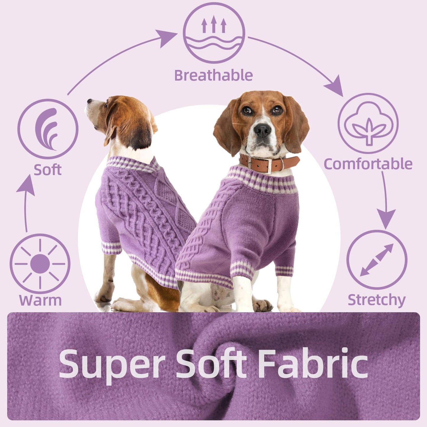 Abrigo 2XL Jersey Perro Navidad Suéter para Perros Ropa Suéter para Perros Pijama Perro Cálido de Invierno Jersey para Perro Pequeño Mediano y Grande, Púrpura