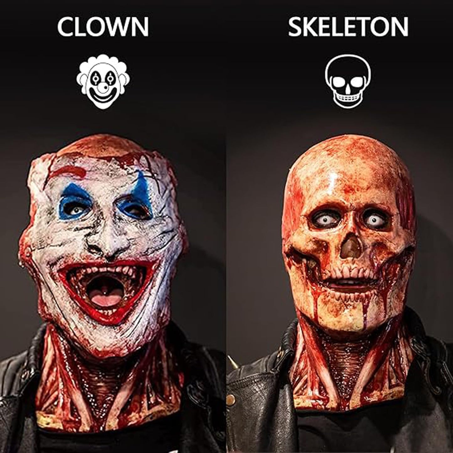 Doble Capa Magnética Terroríficas Máscaras de Halloween, Máscaras de Calavera y Máscaras de Payaso, Realistas y Espeluznantes Máscaras de Látex para Adultos Hombres y Mujeres