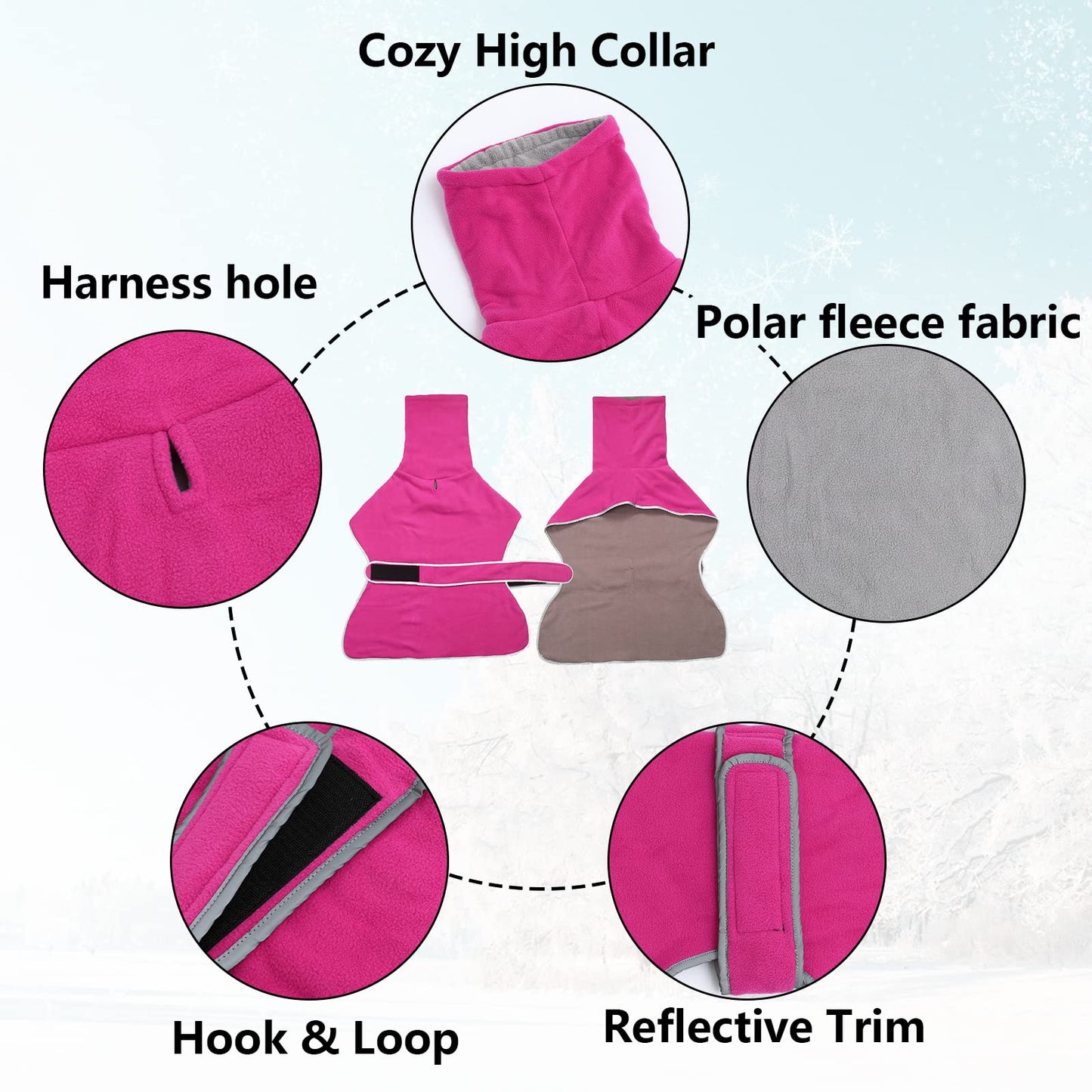 Geyecete - Abrigo con Forro Polar para Perro, con Bandas Ajustables, para Invierno Clima frío,Jersey con Agujero del arnés, para medianos y Grandes Perros Galgo-Rosa-XS