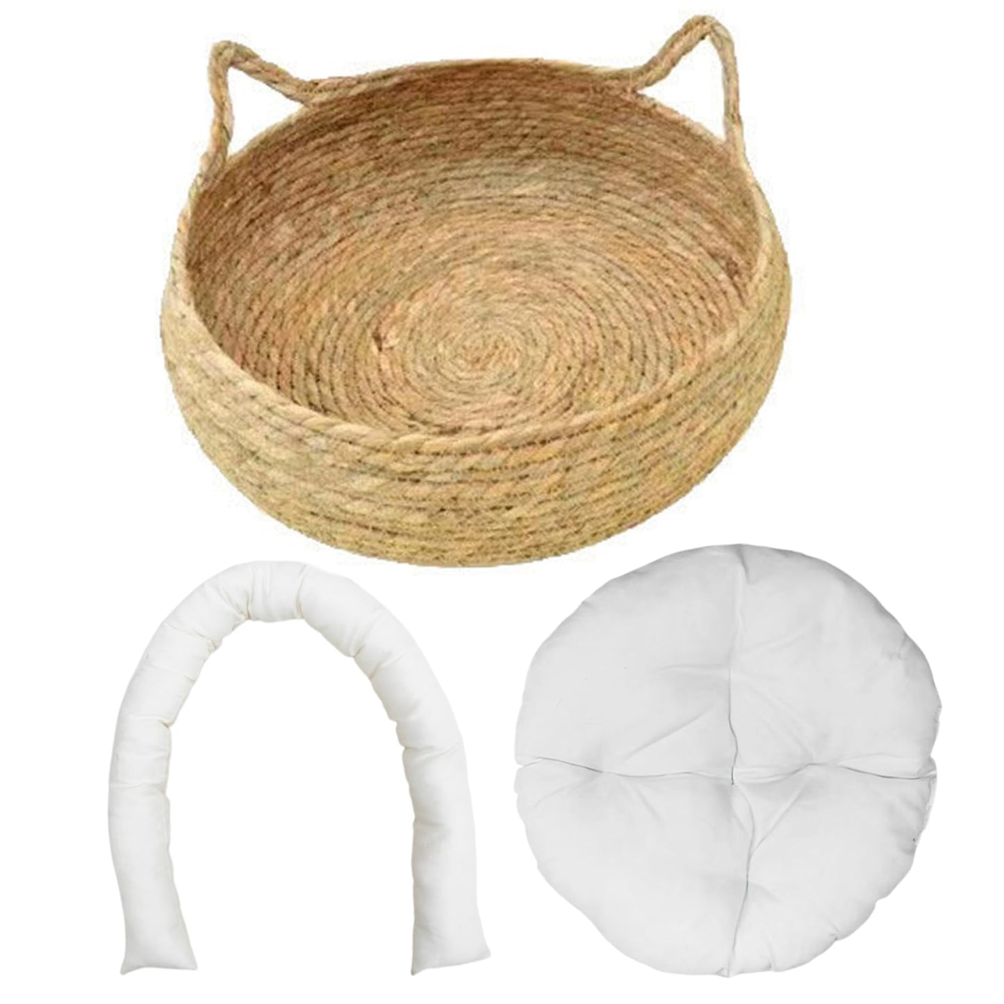 Cama de Gato, Cama de cestas de Gato Tejidas de 15 Pulgadas con cojín Suave, Nido de Cesta de Gato de Mimbre Redondo, Cama de Gatito Acogedor sin Deslizamiento para Gatos pequeños Perros