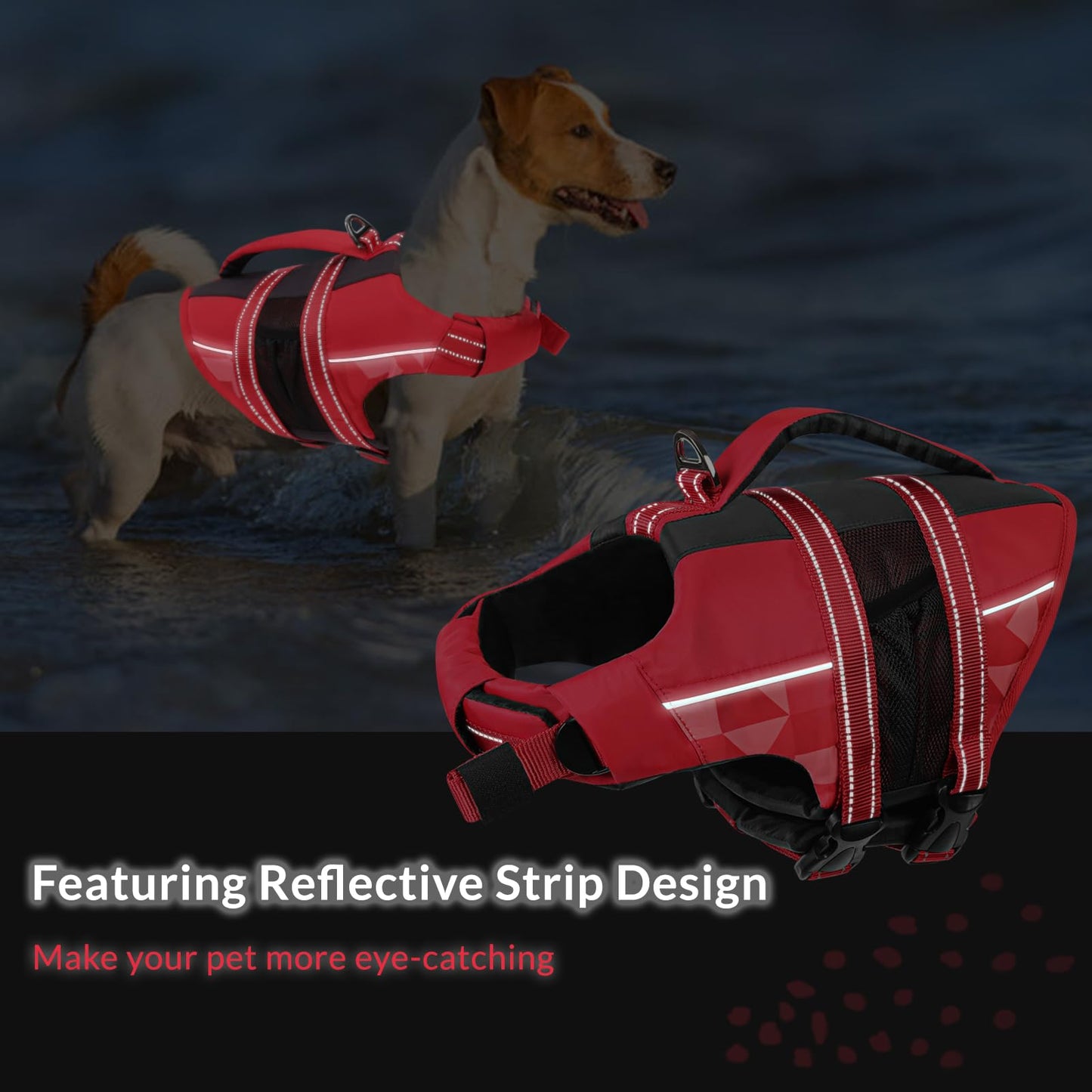 Chalecos Aalvavidas para Perros, Flotador Ajustable para Mascotas con Asa, Traje de Baño de Seguridad para el Agua para Navegar en la Piscina de la Playa, Rojo, M