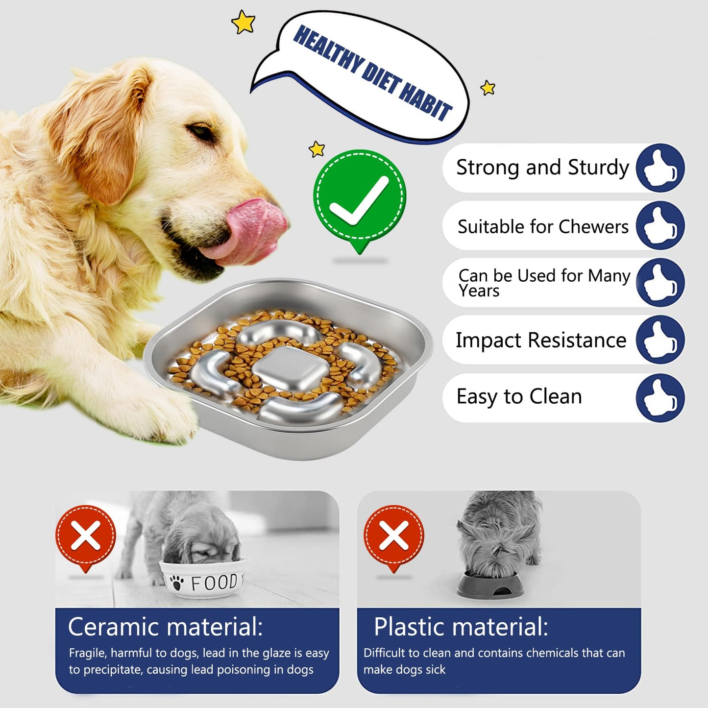 Comedero para Perro Mascotas de Acero Inoxidable,Comedero Lento para Perros,Comedero Perro Antivoracidad para Mascotas Medianas y Grandes, Plato Interactivo, Evita la Ansiedad
