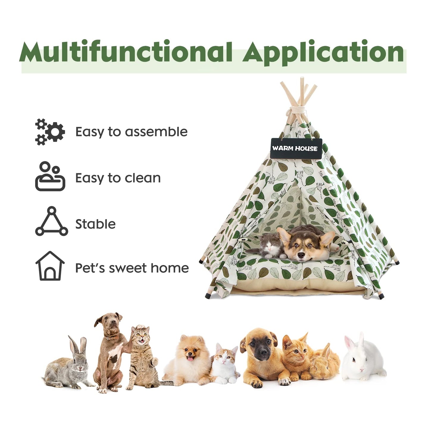 Tienda Tipi para Mascotas para Perros y Gatos,Tipi para Mascotas con Almohada Desmontable y Lavable Plegable,Caseta para Perros,Caseta para Perros