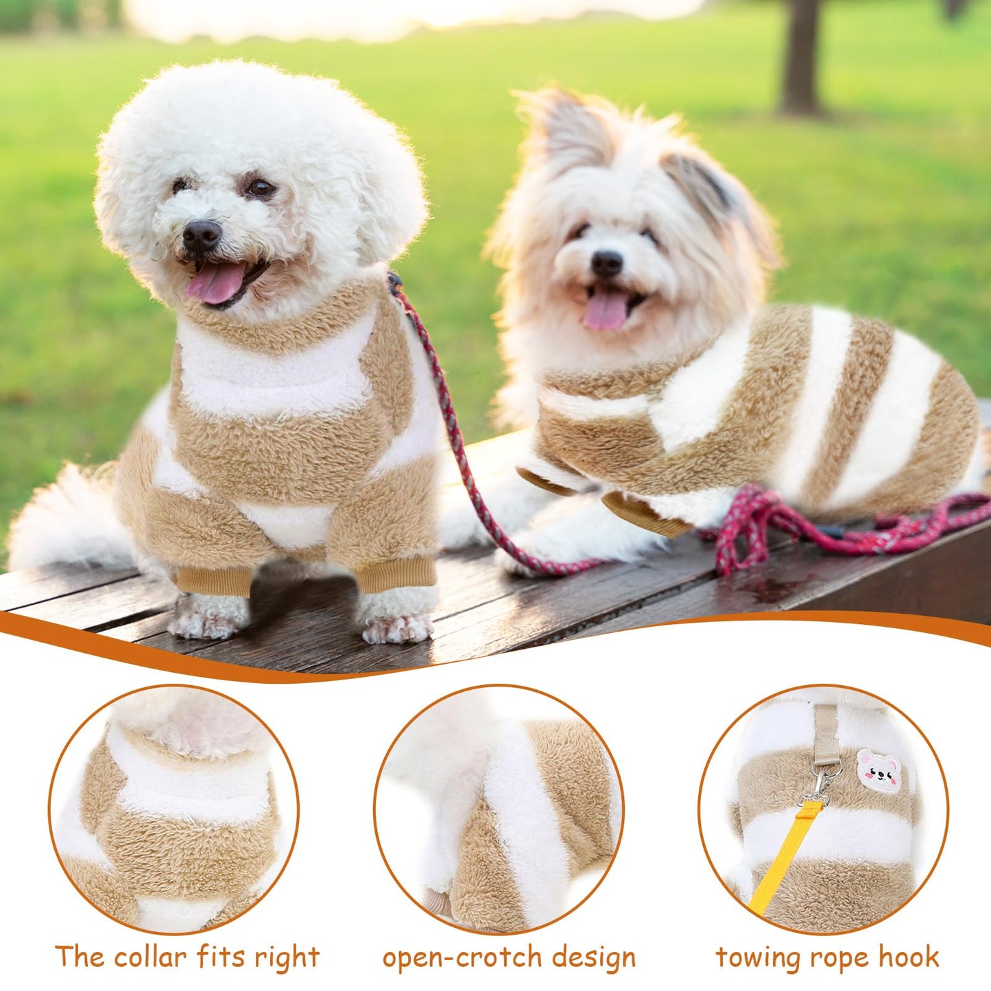 Suéter Perro Pequeño, yisight Ropa Perro Pequeño, Suéter a Rayas Perros, Chaqueta Invierno Perros, Cuatro Patas, Cálido Chaleco Prueba de Viento (Caqui Rayas, Large)