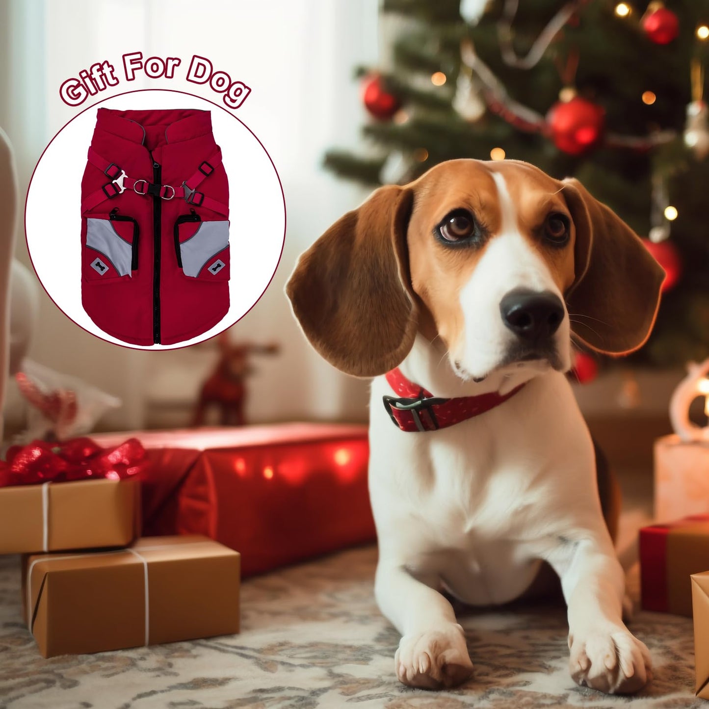 Abrigo para Perro Pequeño con Correa, Chaqueta de Invierno, Regalos (XXL, Rojo)