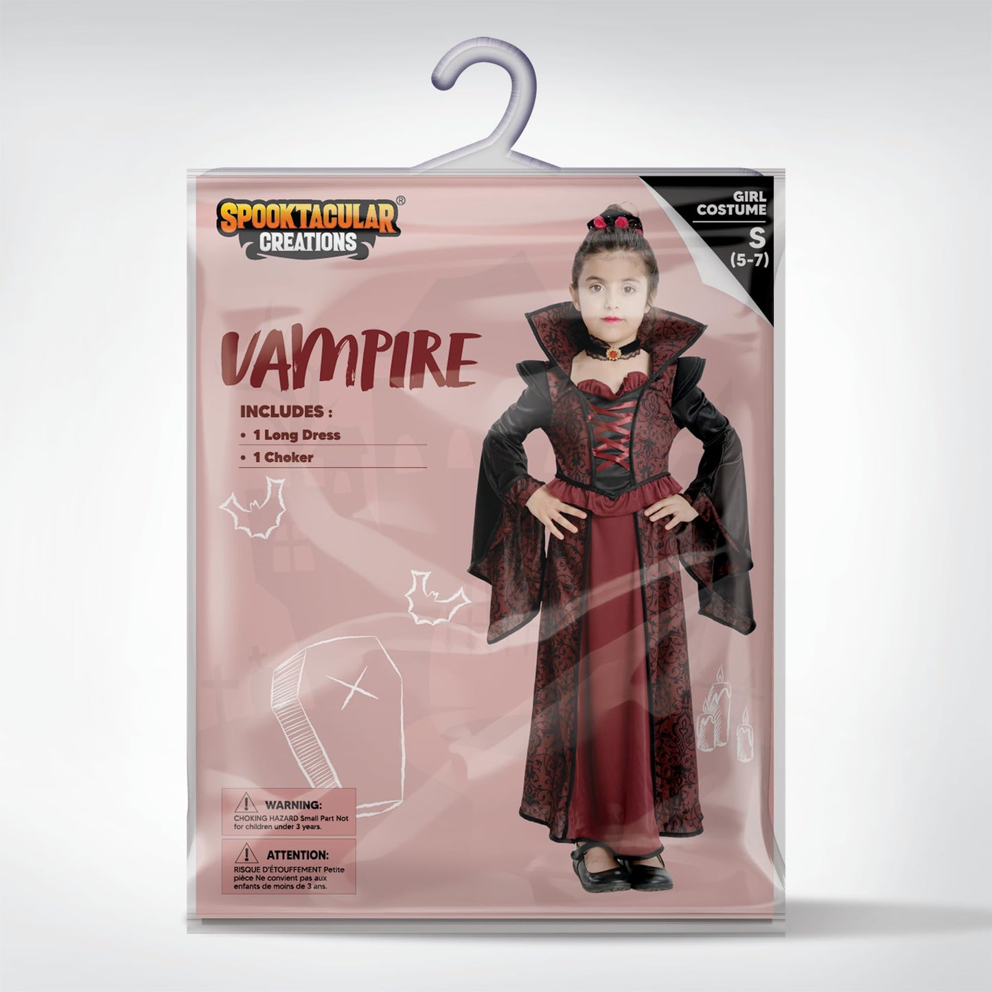 Spooktacular Creations Royal Vampire Costume Set for Girls Halloween Dress Up Party, Role-Playing, Carnival Cosplay, Vampire-Themed Party (Small (5 – 7 yrs))