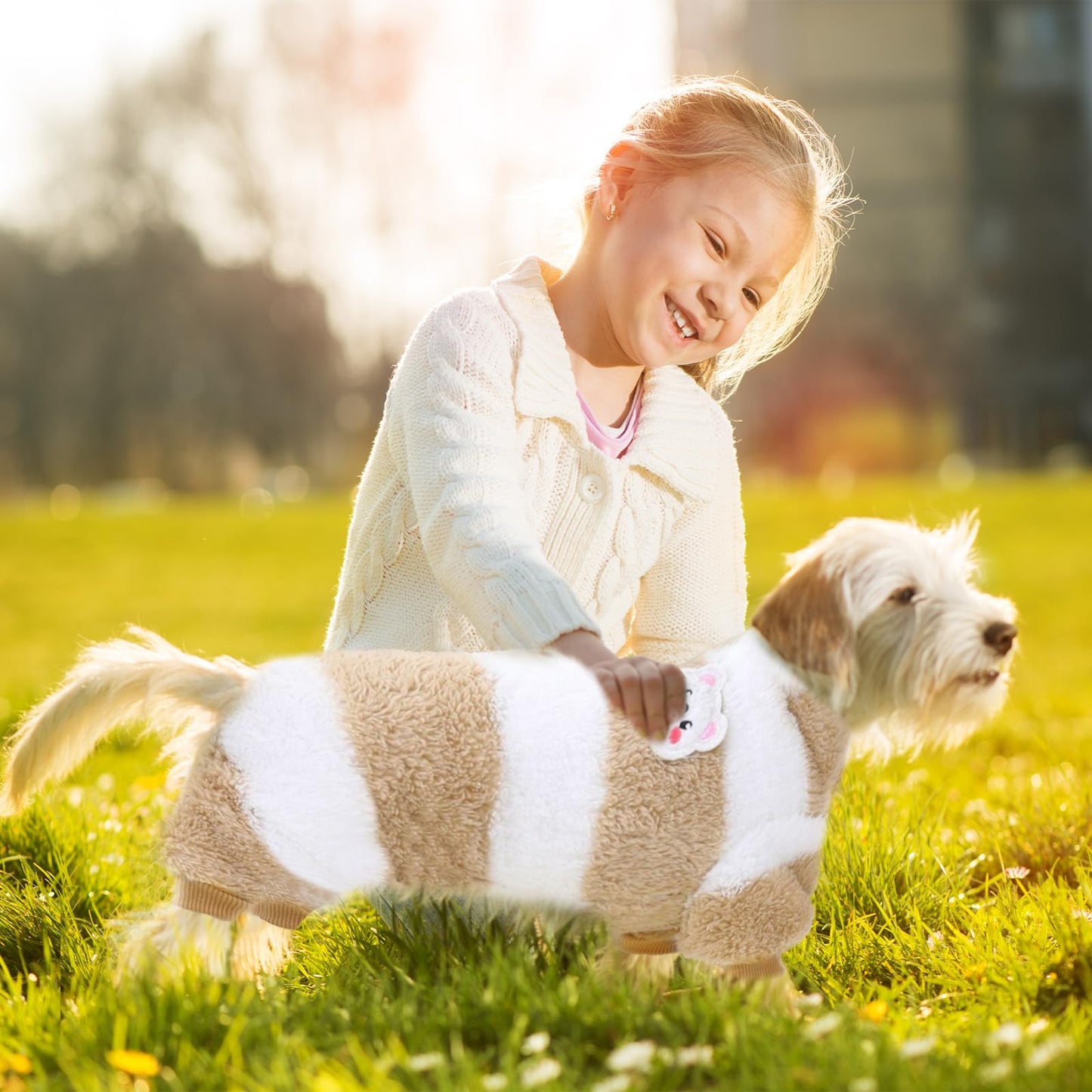 Suéter Perro Pequeño, yisight Ropa Perro Pequeño, Suéter a Rayas Perros, Chaqueta Invierno Perros, Cuatro Patas, Cálido Chaleco Prueba de Viento (Caqui Rayas, Large)