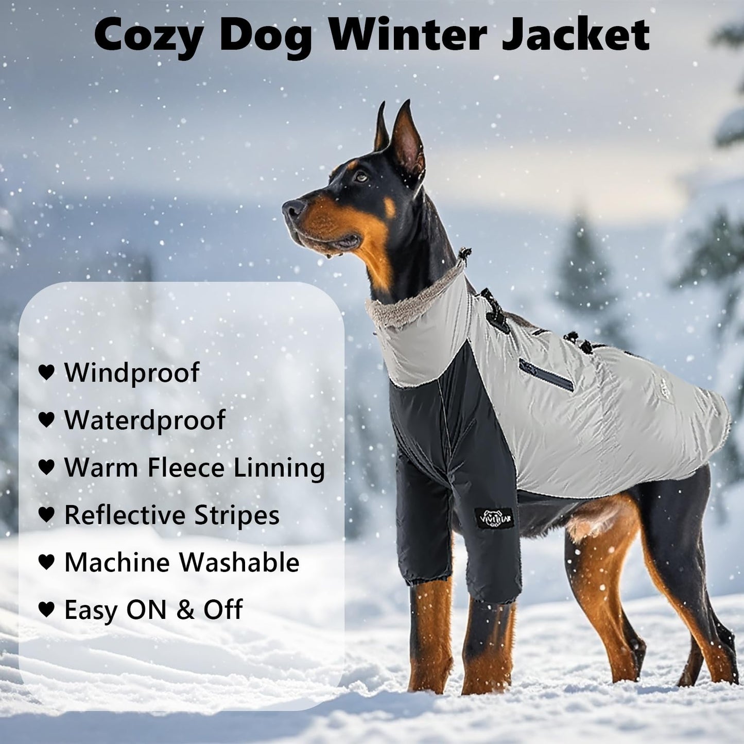 Abrigo para Perros de Invierno, Impermeable, Resistente al Viento, Con Forro de Terciopelo, Arnés, Hebilla de Anillo en D, Cordón Ajustable y Cremalleras Reflectantes