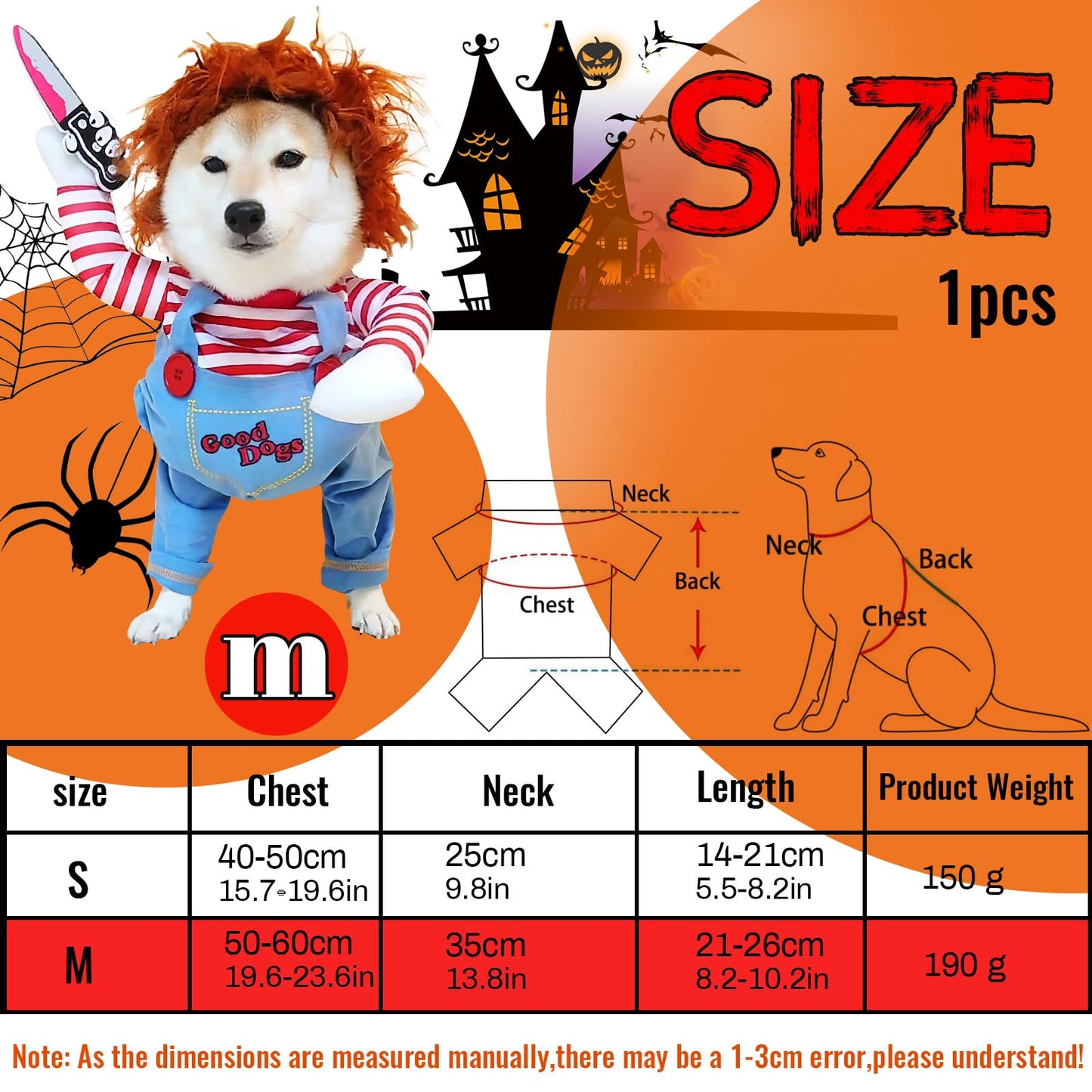 Disfraz Halloween Perro Pequeño, SilverChry Disfraz Halloween Perro, Ropa para Perros, para Fiesta de Cosplay para Mascotas (Medium, Daga)