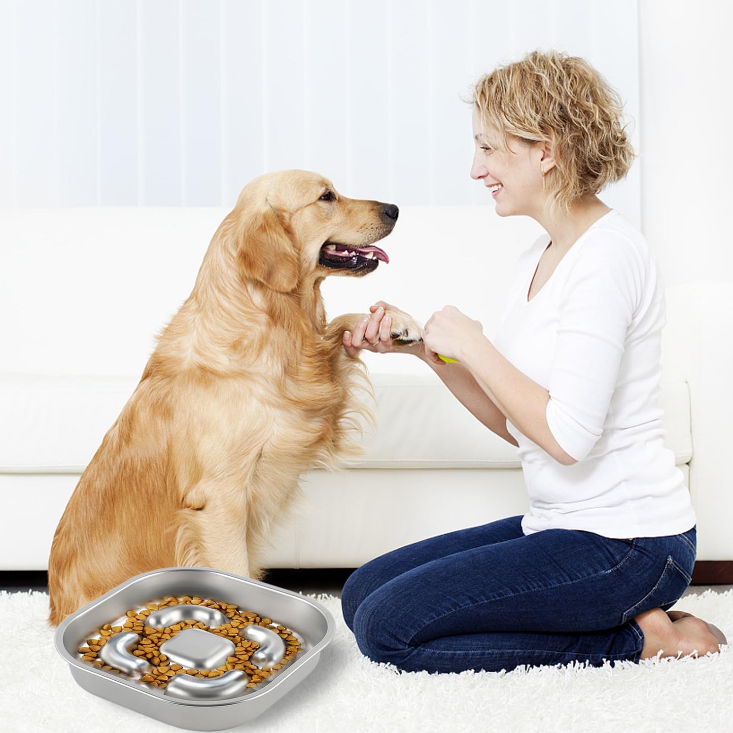 Comedero para Perro Mascotas de Acero Inoxidable,Comedero Lento para Perros,Comedero Perro Antivoracidad para Mascotas Medianas y Grandes, Plato Interactivo, Evita la Ansiedad
