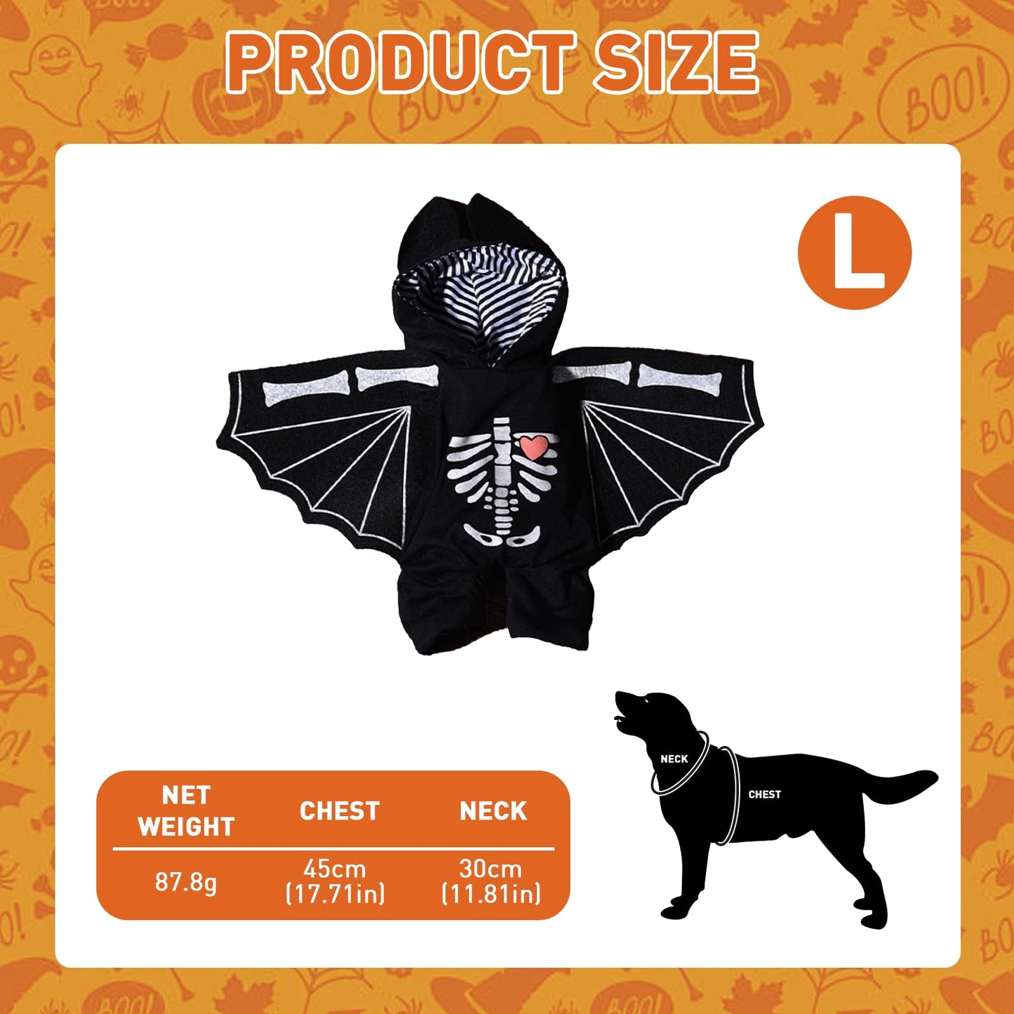 Disfraz Perro Halloween,ESYFOR Disfraz Halloween Perro Murciélago Cráneo Transpirable Cómodo Disfraces para Perros Ropa Divertida para Mascotas para Perros de Tamaño Mediano (L)