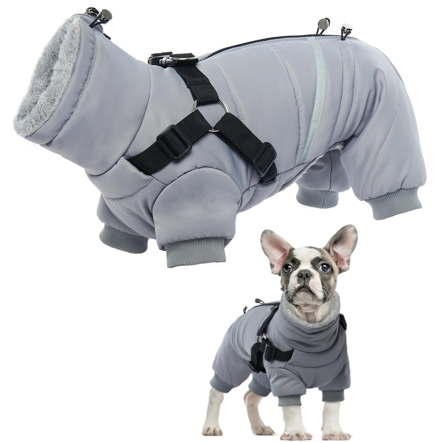 Abrigo de Invierno para Perros, Chaqueta Impermeable Perros Abrigadora de Invierno Ropa para Perros Pequeños y Medianos Chaleco Cálido Suave Arnés Cachorros con Anillas en D(Gris, S)