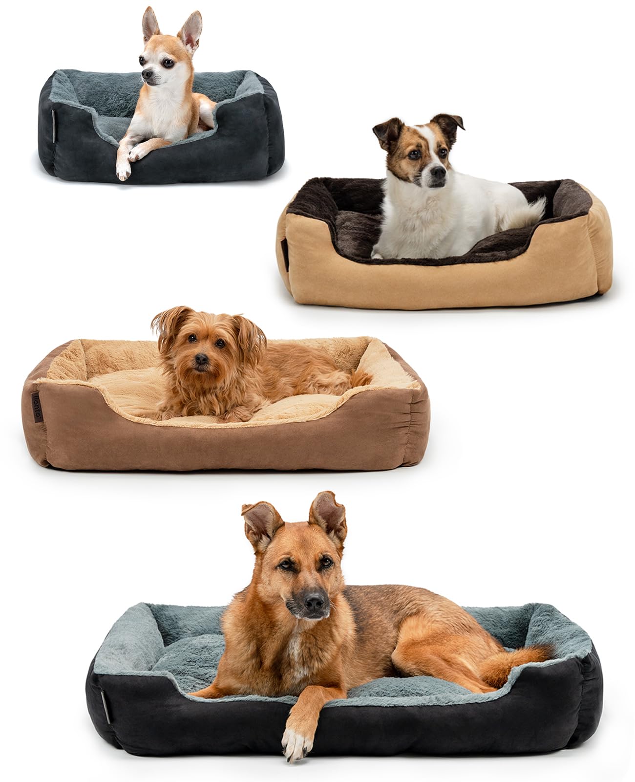 lionto Cama para Perros con cojín Reversible y Base Antideslizante, cojín para Mascotas con Entrada Baja para Perros y Gatos, 50x37 cm, cojín para Perros Acogedor, marrón/Beige