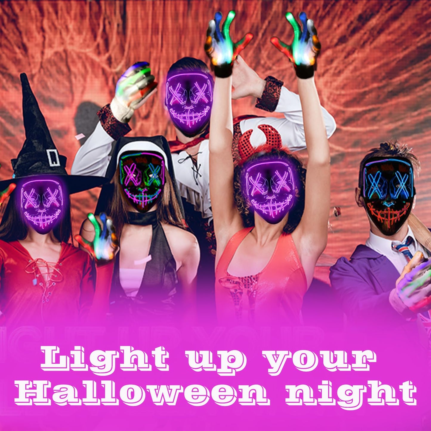 DWTECH – Máscara de miedo de alambre con luz LED, para mascarada Cosplay, máscara facial para niños, hombres, mujeres, fiesta de Halloween (Azul)