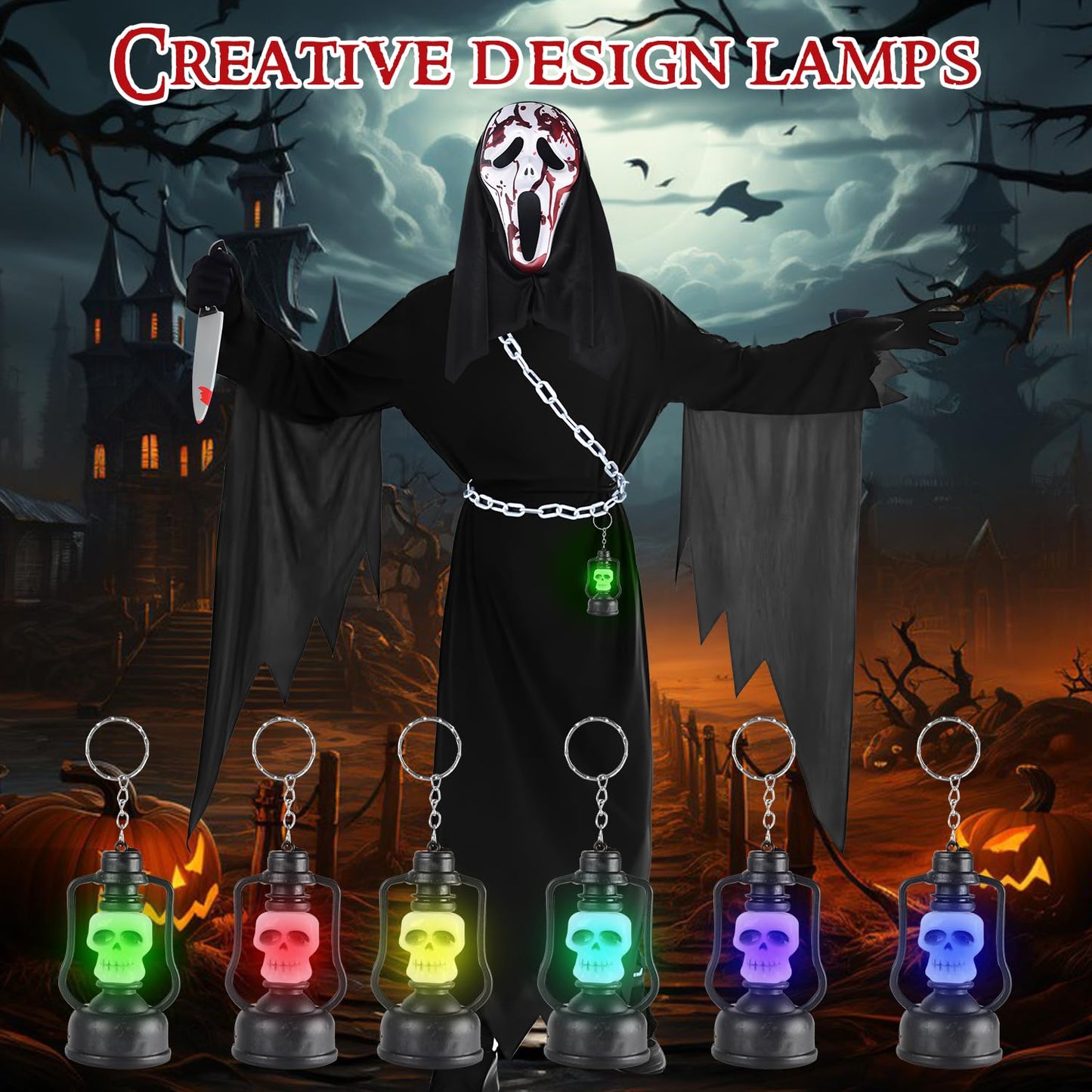 Disfraz Scream para Niños Halloween Scream Costume con Máscara Ghostface y Cuchillo de Juguete Sangriento, Disfraces Halloween de la Película de Terror (100)