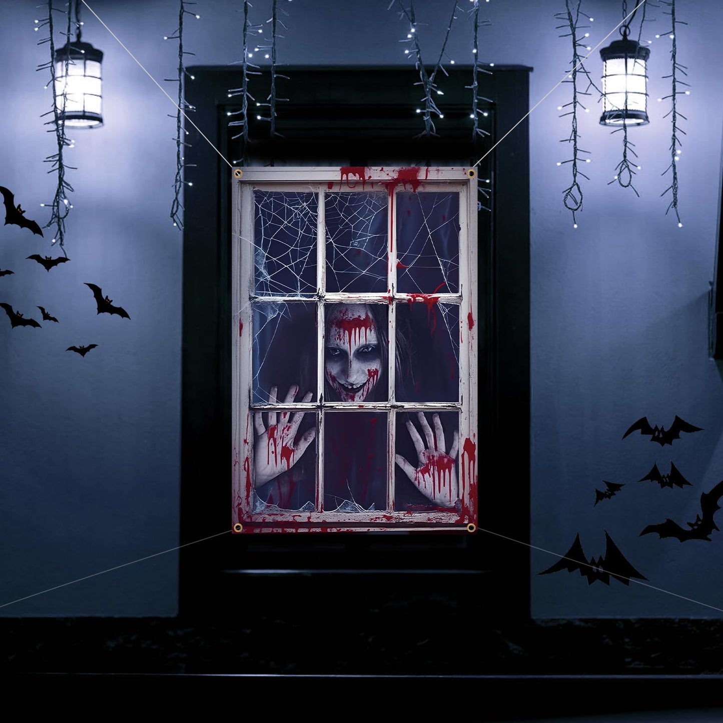 Decoracion Miedo Pancarta Halloween para Puerta Exterior Pared Casa Embrujada Decoración Halloween Espeluznante Fantasma Zombi Pancarta de Fondo de Terror Pósteres Accesorios Casa