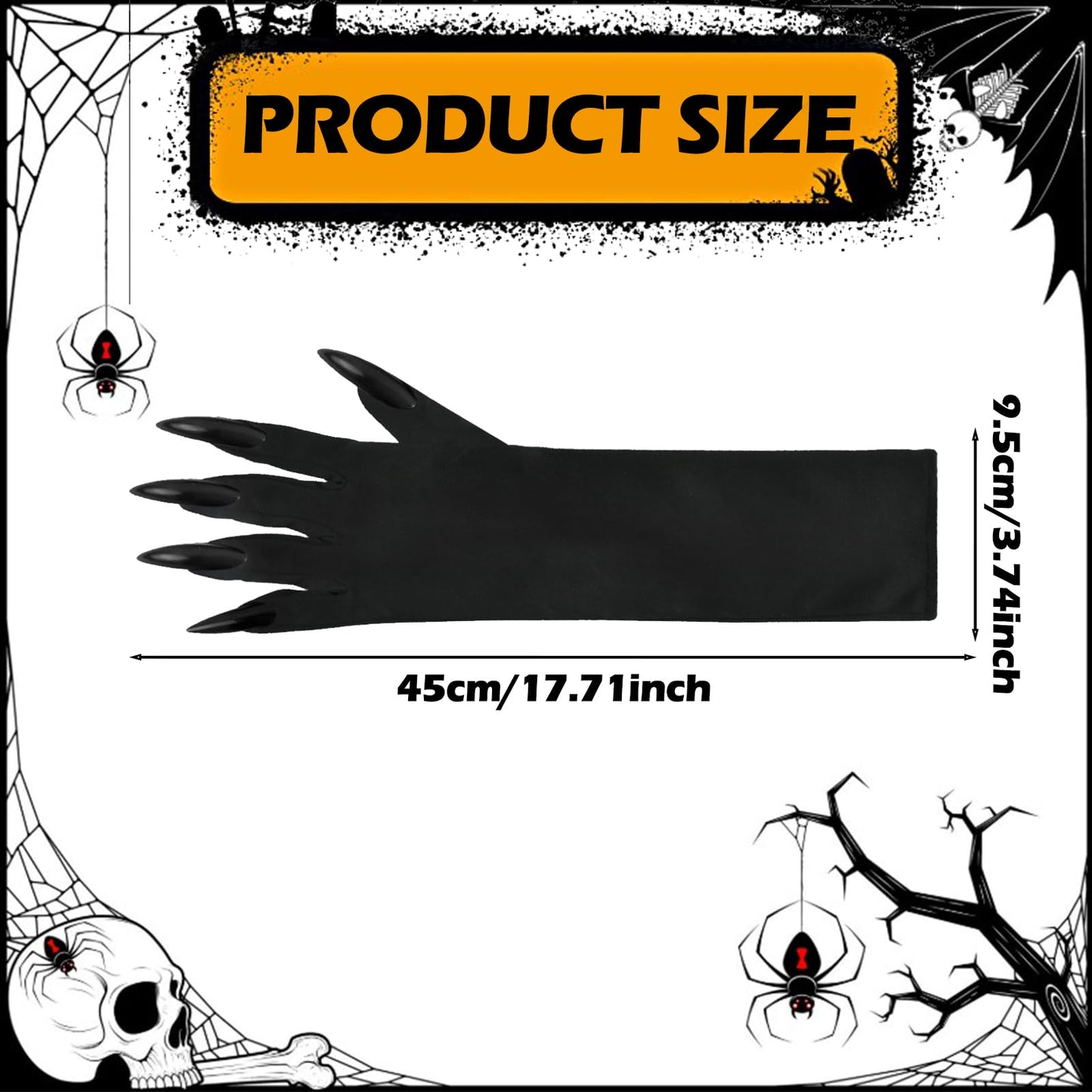 Disfraz 1 Pares Guantes Uñas Largas, Guantes Halloween, Guantess con Uñas Largas, Guantess Largos Negros, Guante Negros Largos Mujer, Guante Garras para Halloween, Cosplay, Carnaval, Mascarada