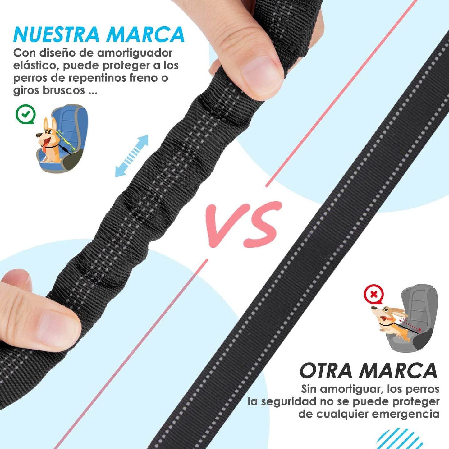 Cinturón de Seguridad Coche Perro, 2 Perros sin enredo Cinturón de Seguridad elástico Duradero para el Coche, Ajustable Reflectante Seguro Doble Perro Coche arnés Divisor para Viajar