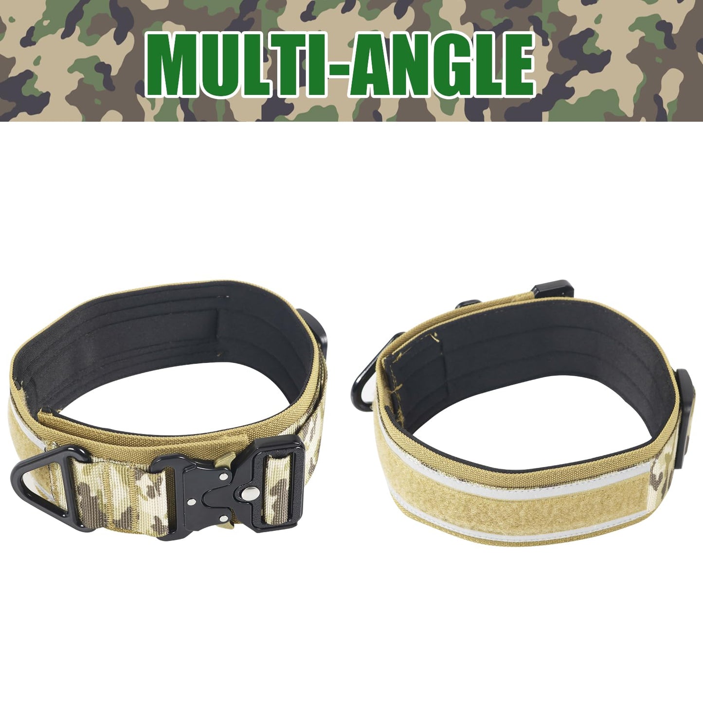 Collar Táctico para Perro Mediano y Grande Acolchado con Hebilla de Metal Liberación Rápida y 5cm Ancho Ajustable Transpirable Resistente Collar para Perros con Reflectante
