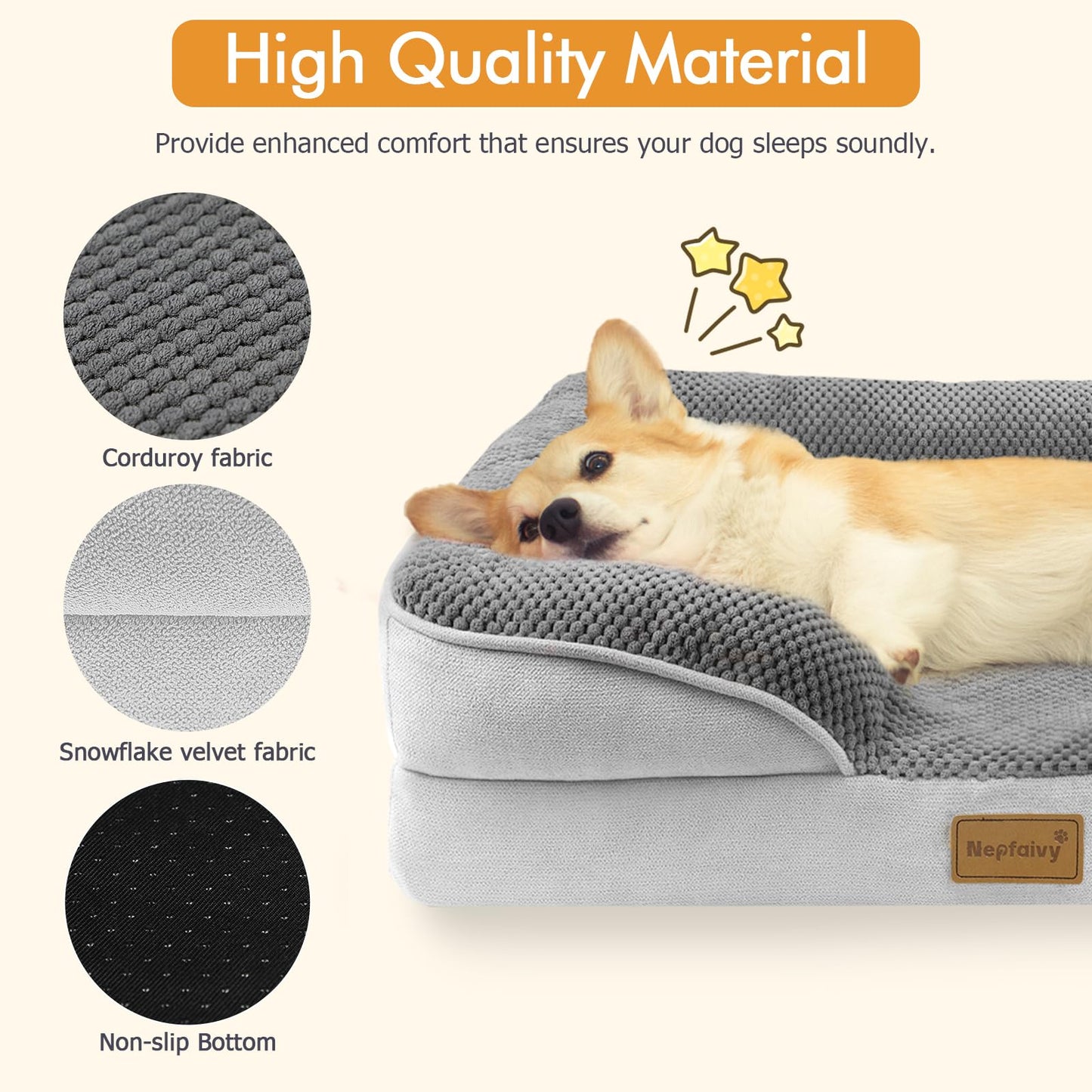 Nepfaivy Cama grande impermeable para perro, ortopédica con cojines de almohada, 91 x 68 cm, sofá cama grande suave para perros con fundas extraíbles y lavables, color gris oscuro