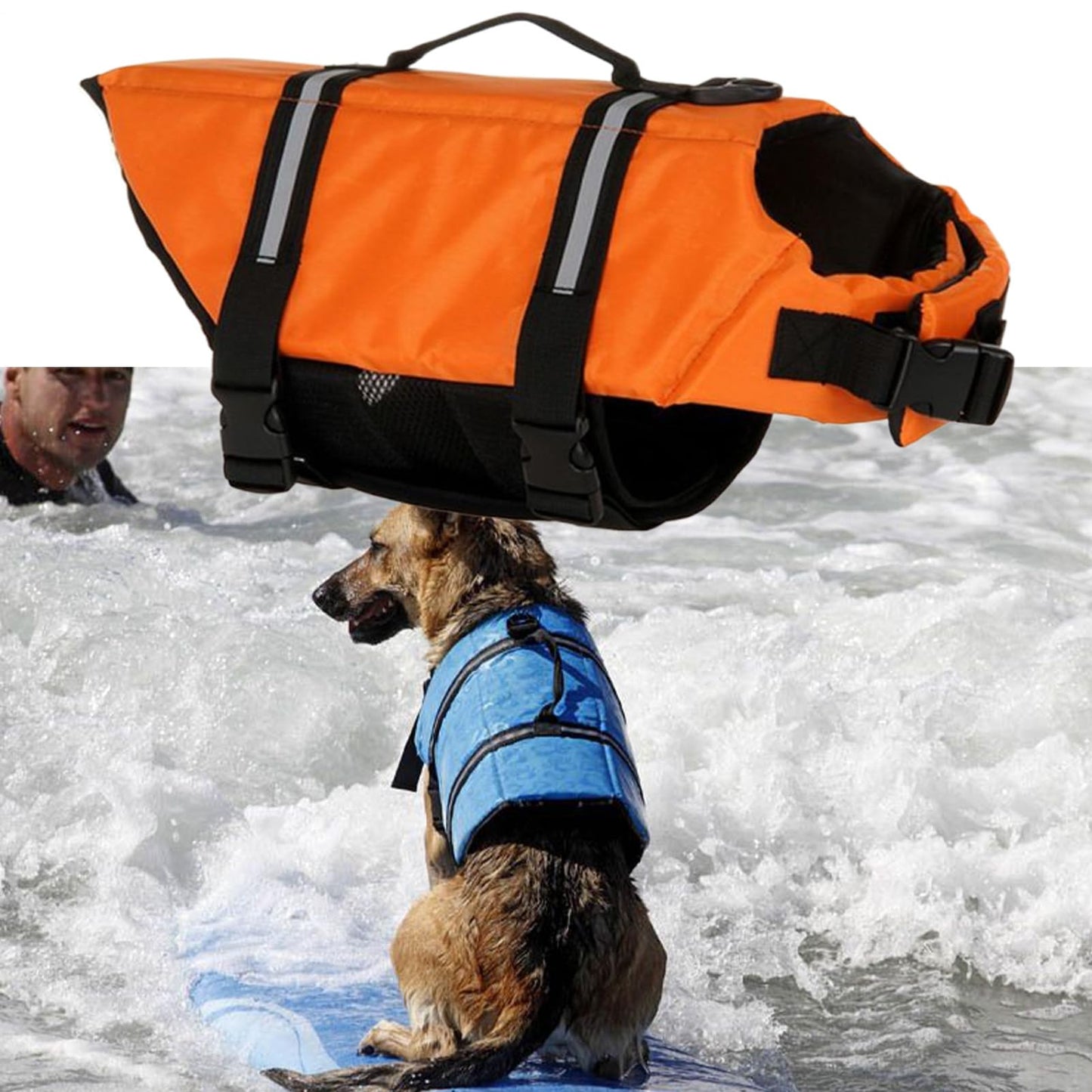Chaleco de natación para perro, chaleco de flotación para perro, reflectante, transpirable, ajustable, arnés flotante para piscina, kayak, rafting, lago