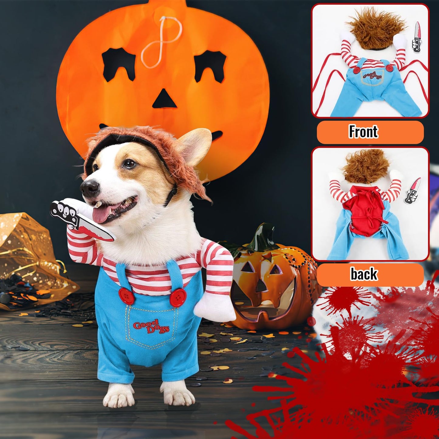 Disfraz Halloween Perro Pequeño, SilverChry Disfraz Halloween Perro, Ropa para Perros, para Fiesta de Cosplay para Mascotas (Medium, Daga)