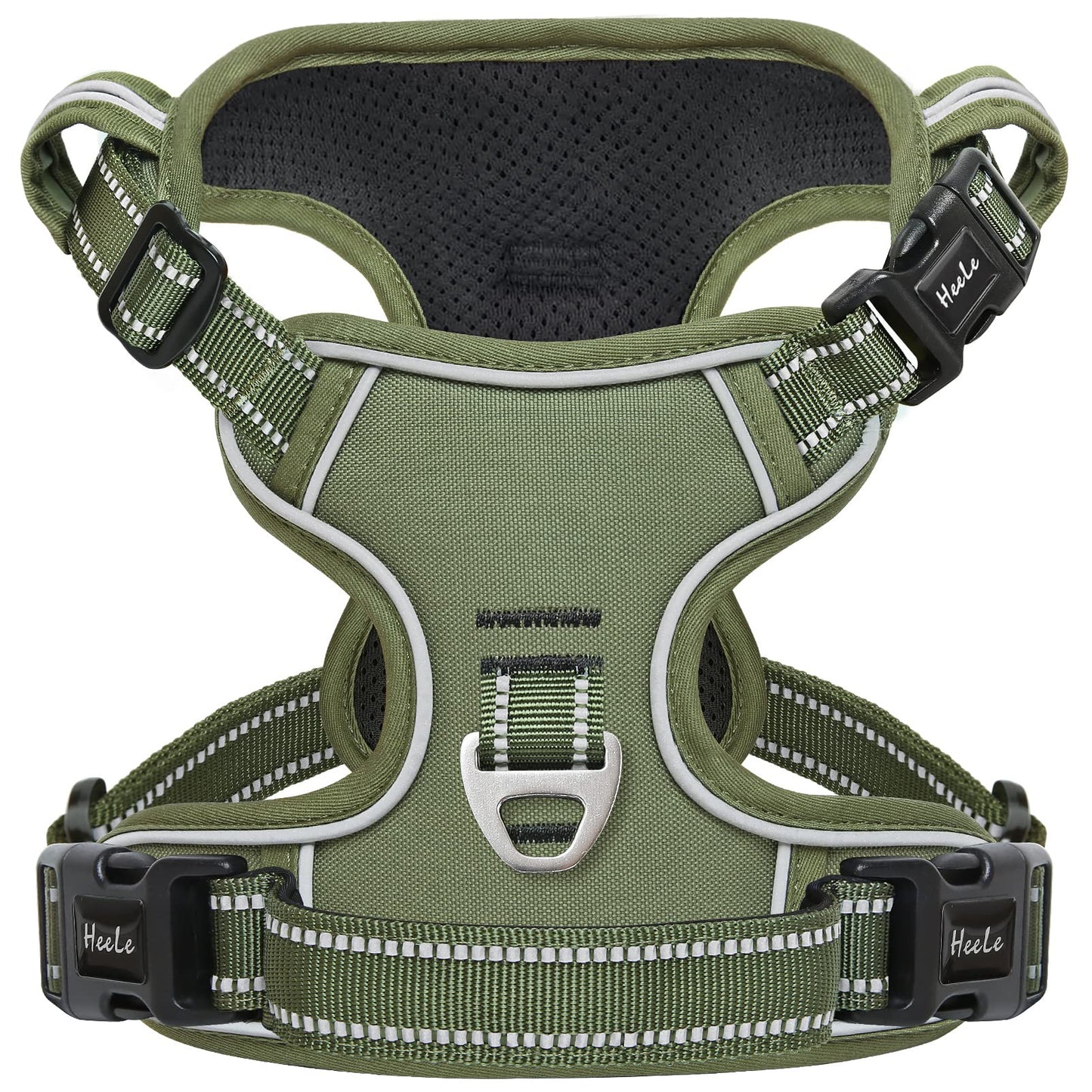 Arnés para Perro, arnés Anti tracción Reflectante, arnés para Perro Mediano Grande con asa Acolchada, 1 Hebilla en la Correa Recta del Cuello, fácil de Poner y Quitar, Verde, L