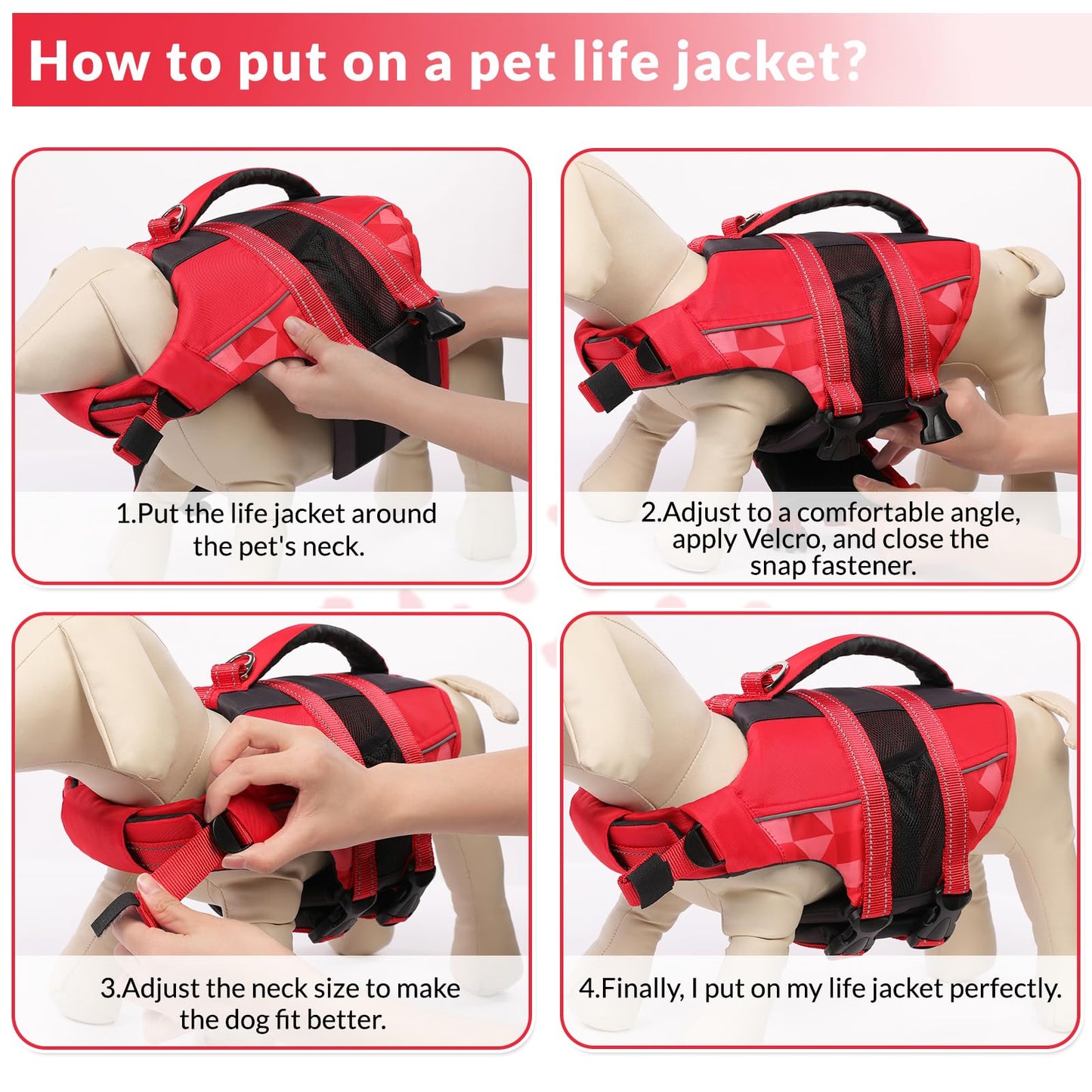 Chalecos Aalvavidas para Perros, Flotador Ajustable para Mascotas con Asa, Traje de Baño de Seguridad para el Agua para Navegar en la Piscina de la Playa, Rojo, M