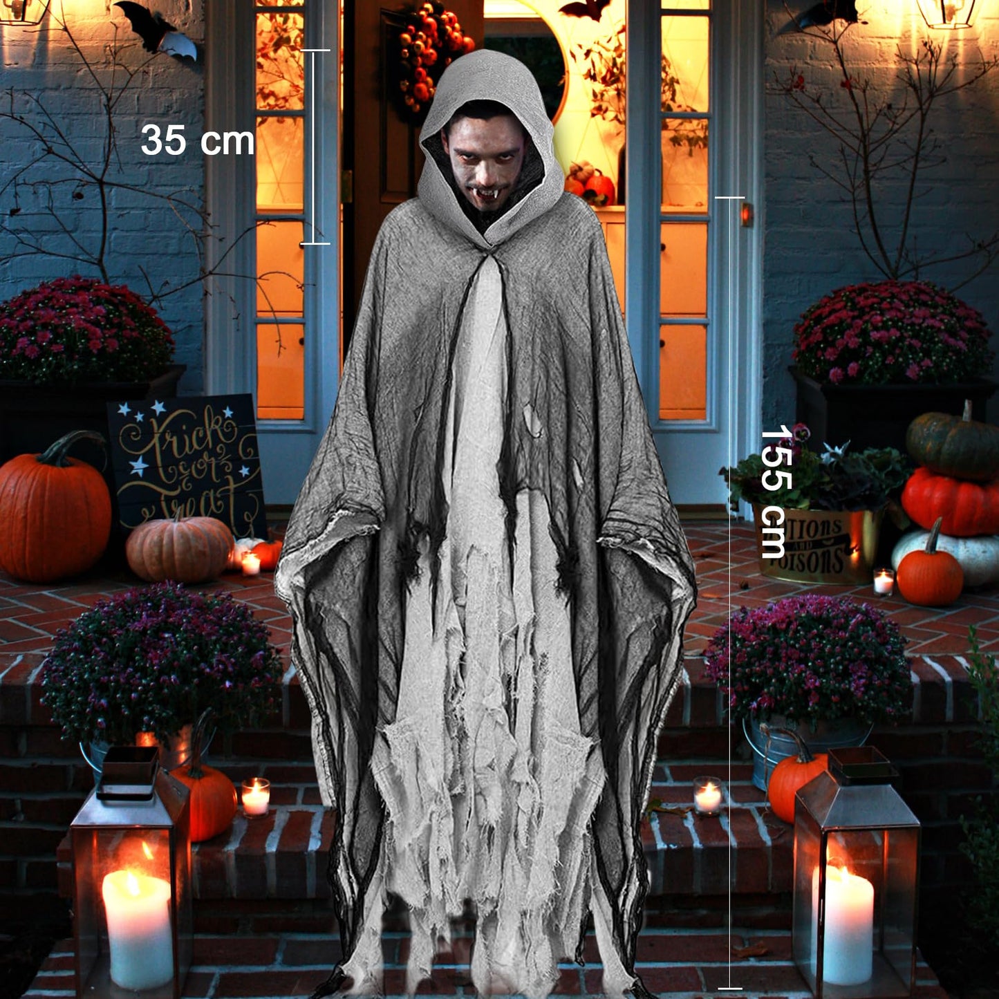 Disfraz Halloween Hombre Terror: Fantasma Costume Halloween Capa con Capucha - Disfraz Grim Reaper Bruja Fantasma para Adulto Hombre Mujer (Gris)