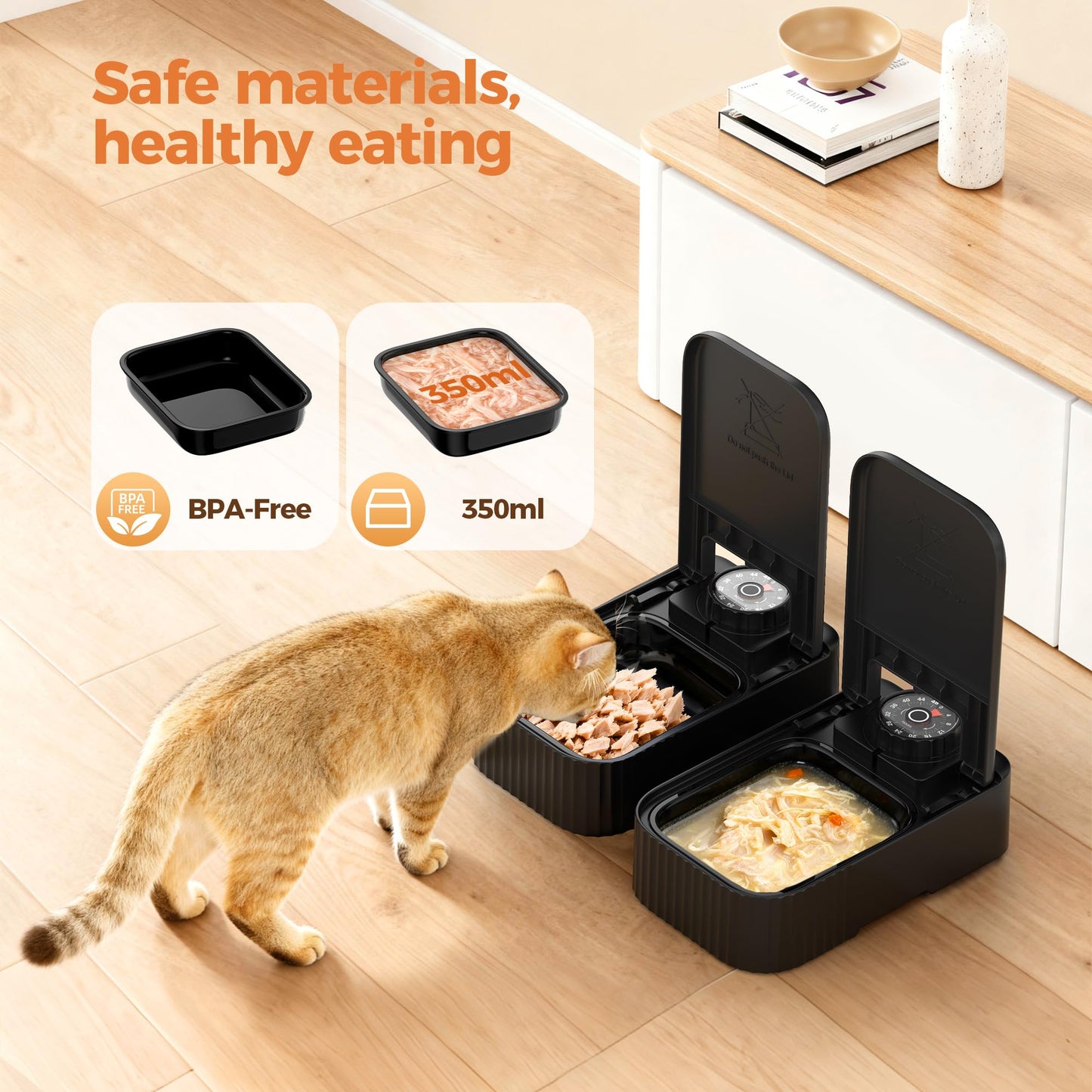 Comedero Gato Automatico Comida Humeda: Dispensador Comida Gatos 48H Programable - Comedero Automatico Perros sin Cable - 350g por Bol - para uso con Alimentos Húmedos y Secos - Negro