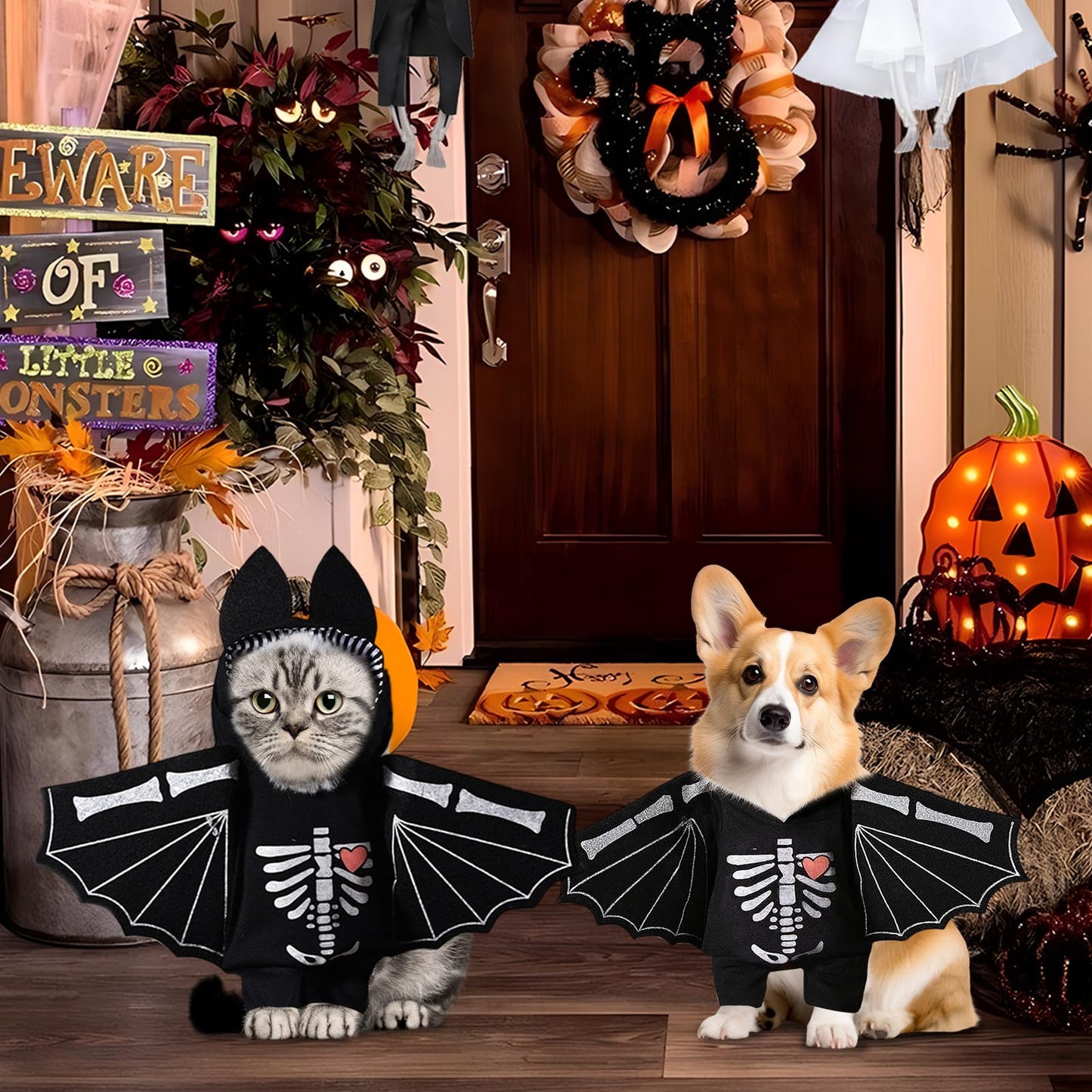 Disfraz Perro Halloween,ESYFOR Disfraz Halloween Perro Murciélago Cráneo Transpirable Cómodo Disfraces para Perros Ropa Divertida para Mascotas para Perros de Tamaño Mediano (L)