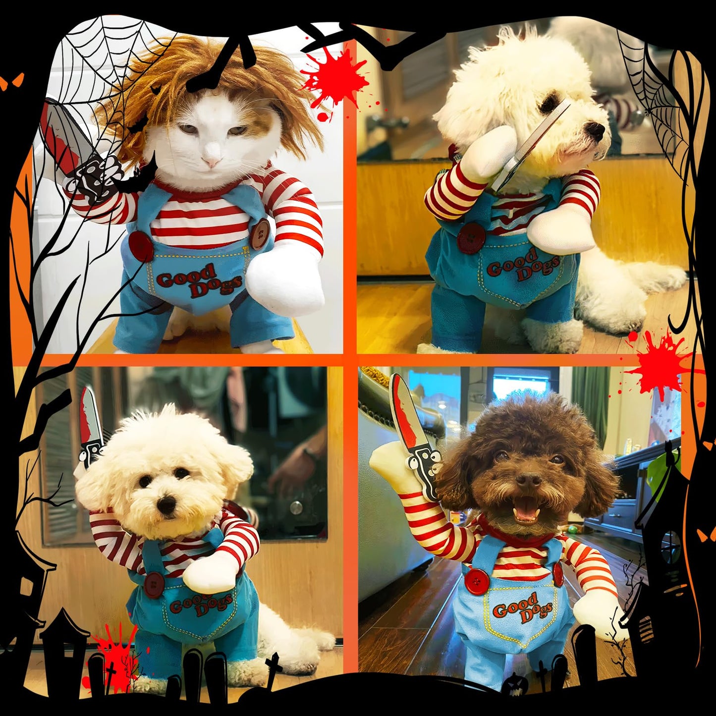 Disfraz Halloween Perro Pequeño, SilverChry Disfraz Halloween Perro, Ropa para Perros, para Fiesta de Cosplay para Mascotas (Medium, Daga)
