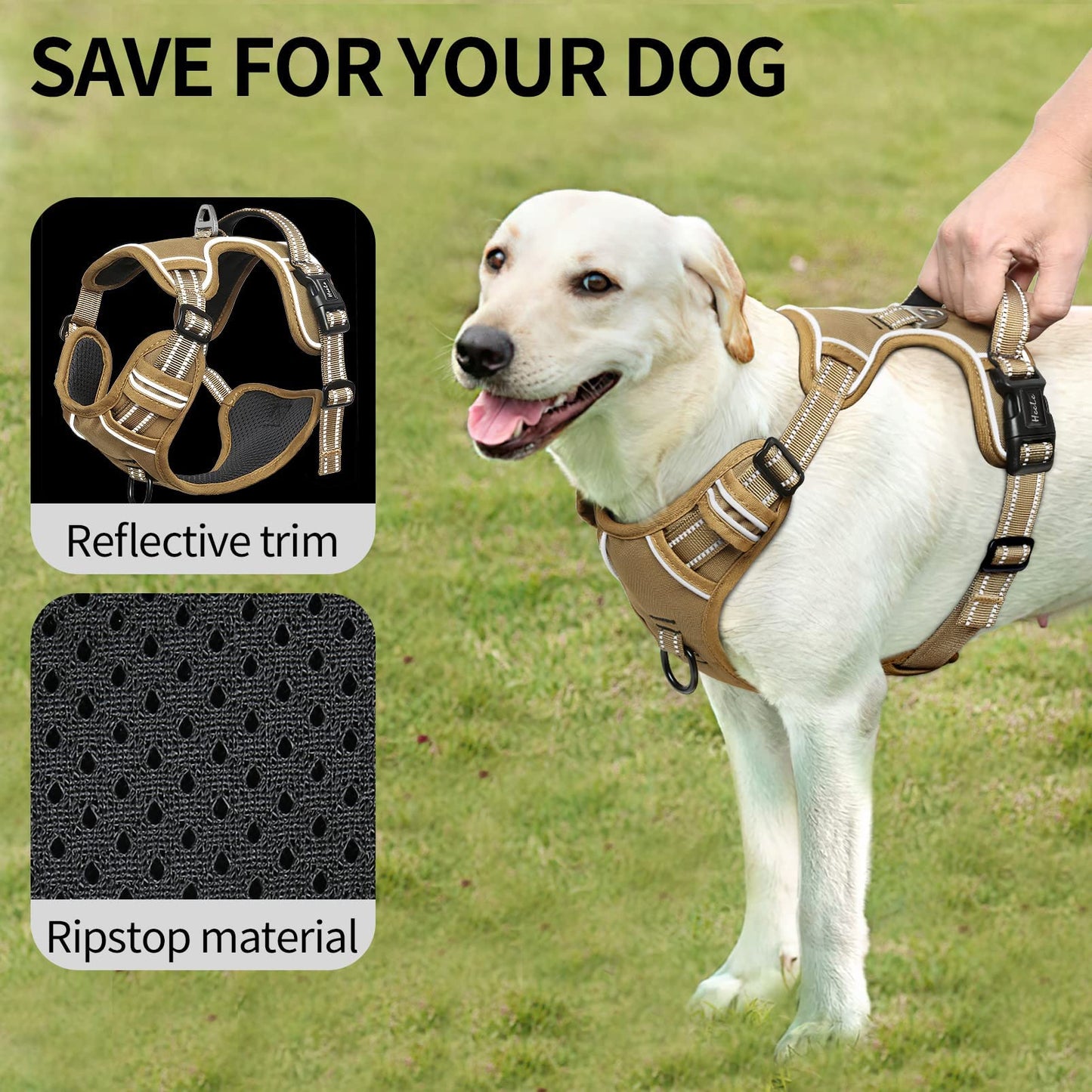 Arnes para Perro Arnes Anti Tirones Transpirable con Agarre Acolchado Arnés para Perros Reflectantes Ajustable Arnes Tipo Chaleco Acolchado Arnés para Perro Pequeños, Caqui, XS