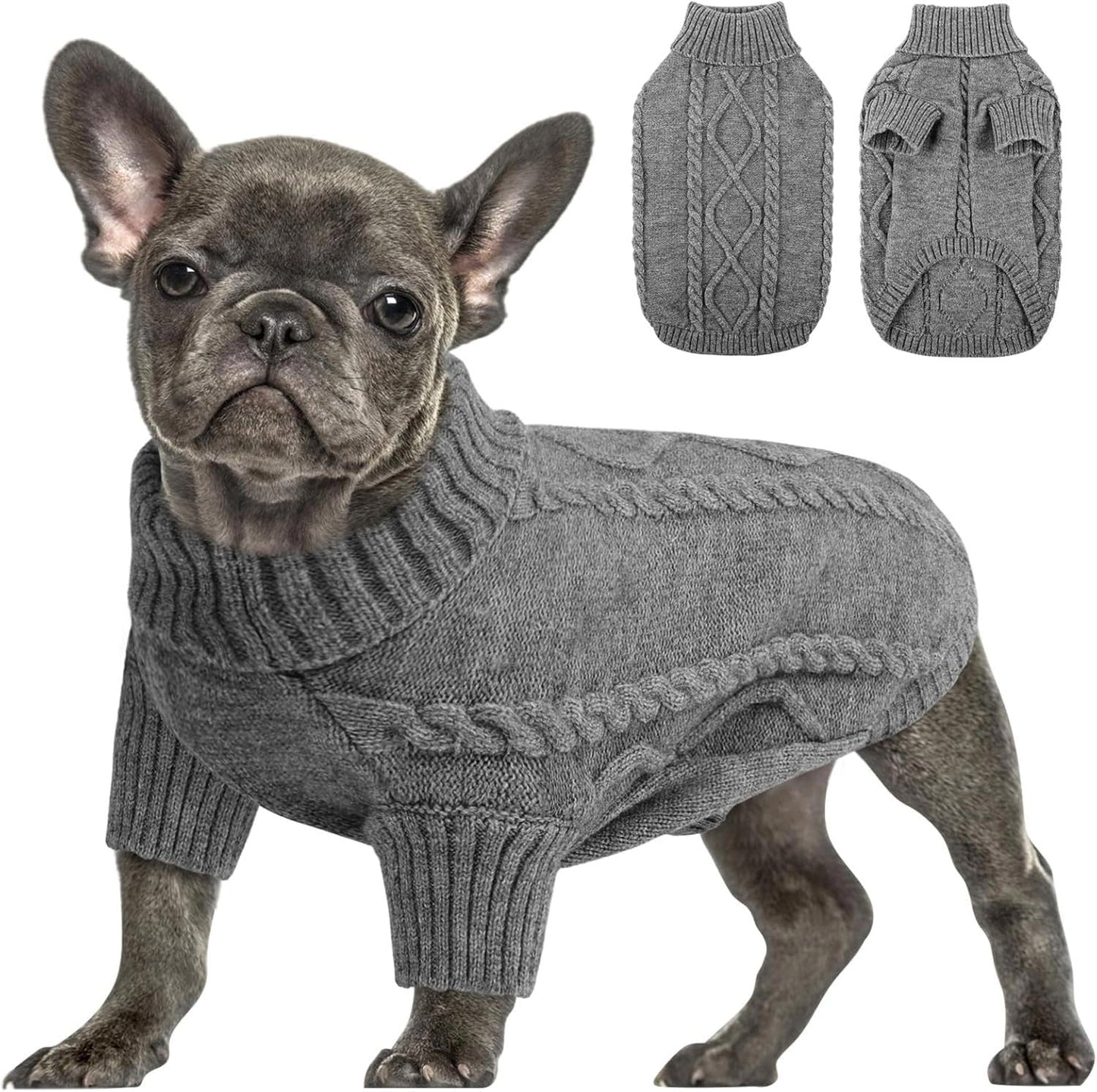Queenmore Jersey para Perro Pequeño Bouledogue Francés Cálido Suéter para Perros Suéter Chihuahua Abrigo Teckel Ropa de Invierno para Perro Gato, Gris Oscuro,XS