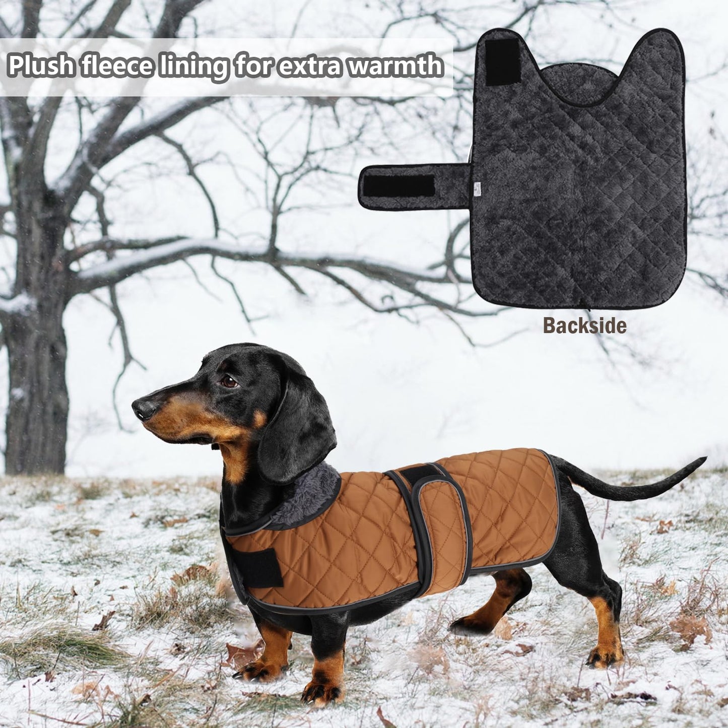 Geyecete Abrigo térmico de Invierno para Perro Salchicha,con Forro Polar cálido,Impermeable Ropa al Aire Libre con Bandas Ajustables e Agujero del arnés,para medianos/pequeña Perros - Marrón-M