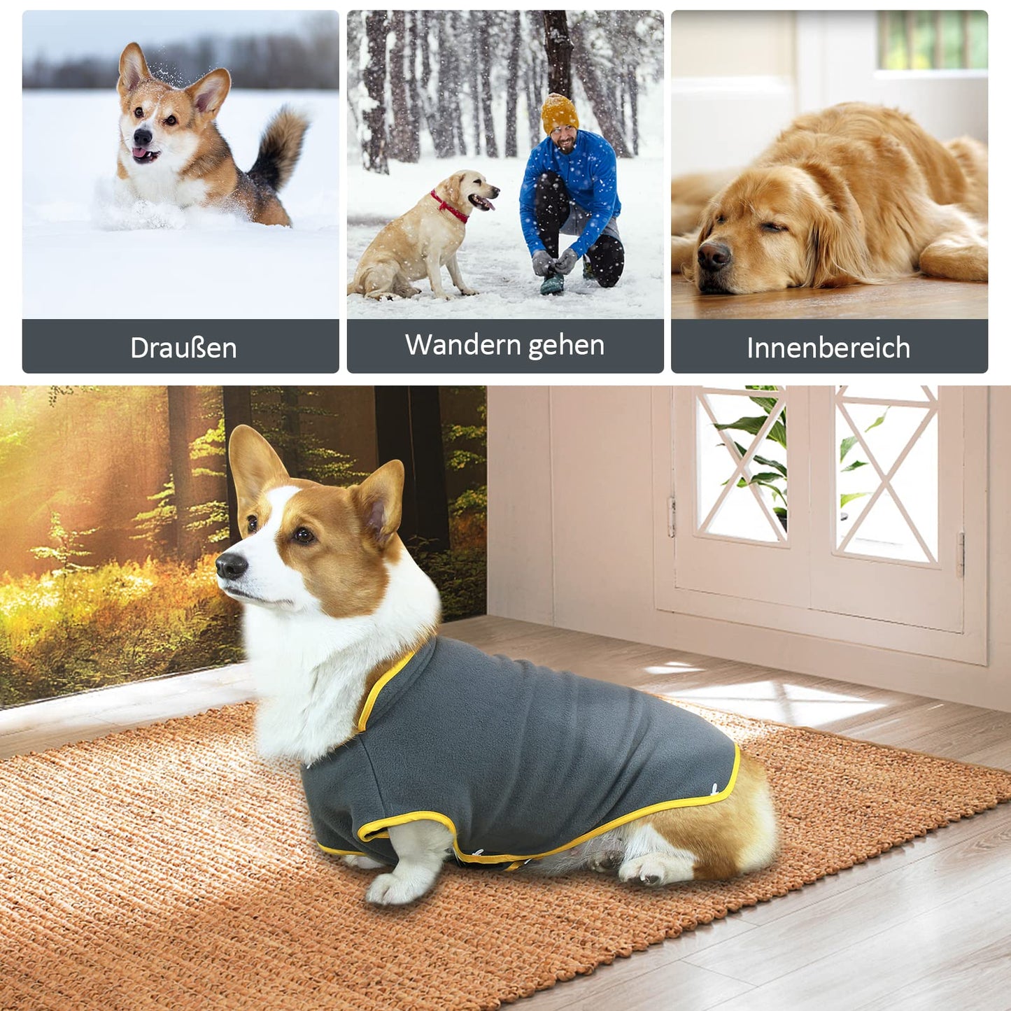 Abrigo de Invierno para Perros de Razas Medianas, L, 5 Tallas Opcionales, Ropa para Perros, Chaleco de Forro Polar para Perros, Chaqueta Ajustable para Mascotas con Cintas Mágicas, Gris