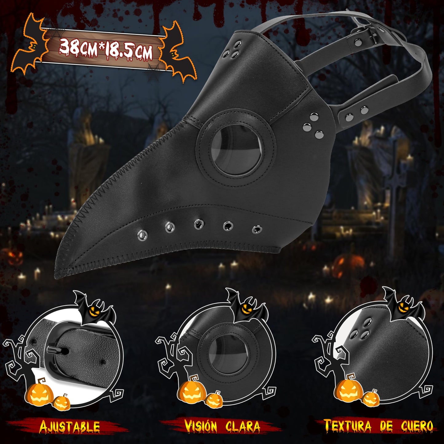 Disfraz Médico de la Peste para Niños, Medieval Plague Doctor Costume con Mascara de la Peste Negra, Disfraz de Halloween Carnaval Cosplay (150cm)