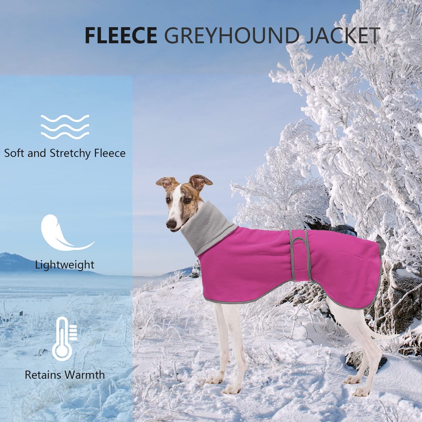 Geyecete - Abrigo con Forro Polar para Perro, con Bandas Ajustables, para Invierno Clima frío,Jersey con Agujero del arnés, para medianos y Grandes Perros Galgo-Rosa-XS