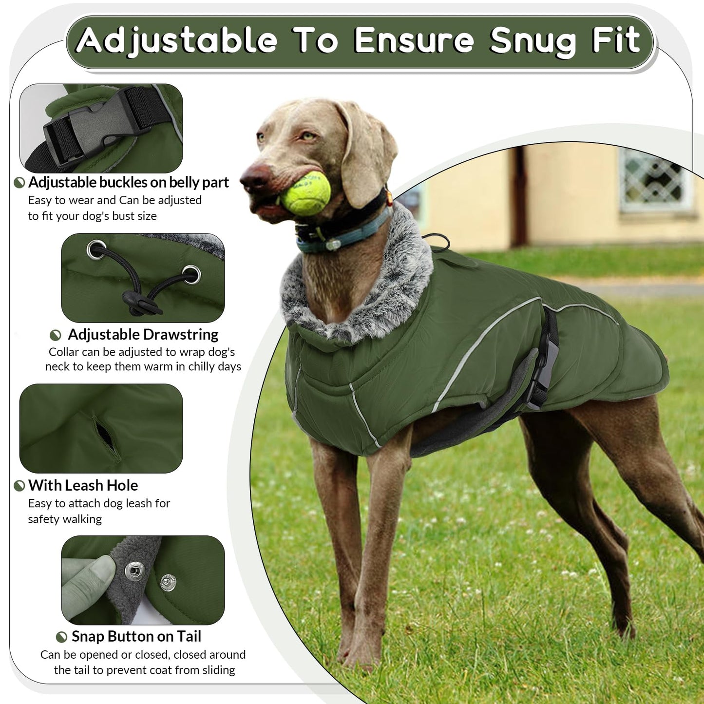 Abrigo Invierno Cálido para Perros, Chaqueta Abrigadora de Invierno Chaleco a Prueba de Viento Chaqueta de Felpa Cálido Reflectante Chaleco de Algodón Suave para Cachorro(Verde Militar, L)
