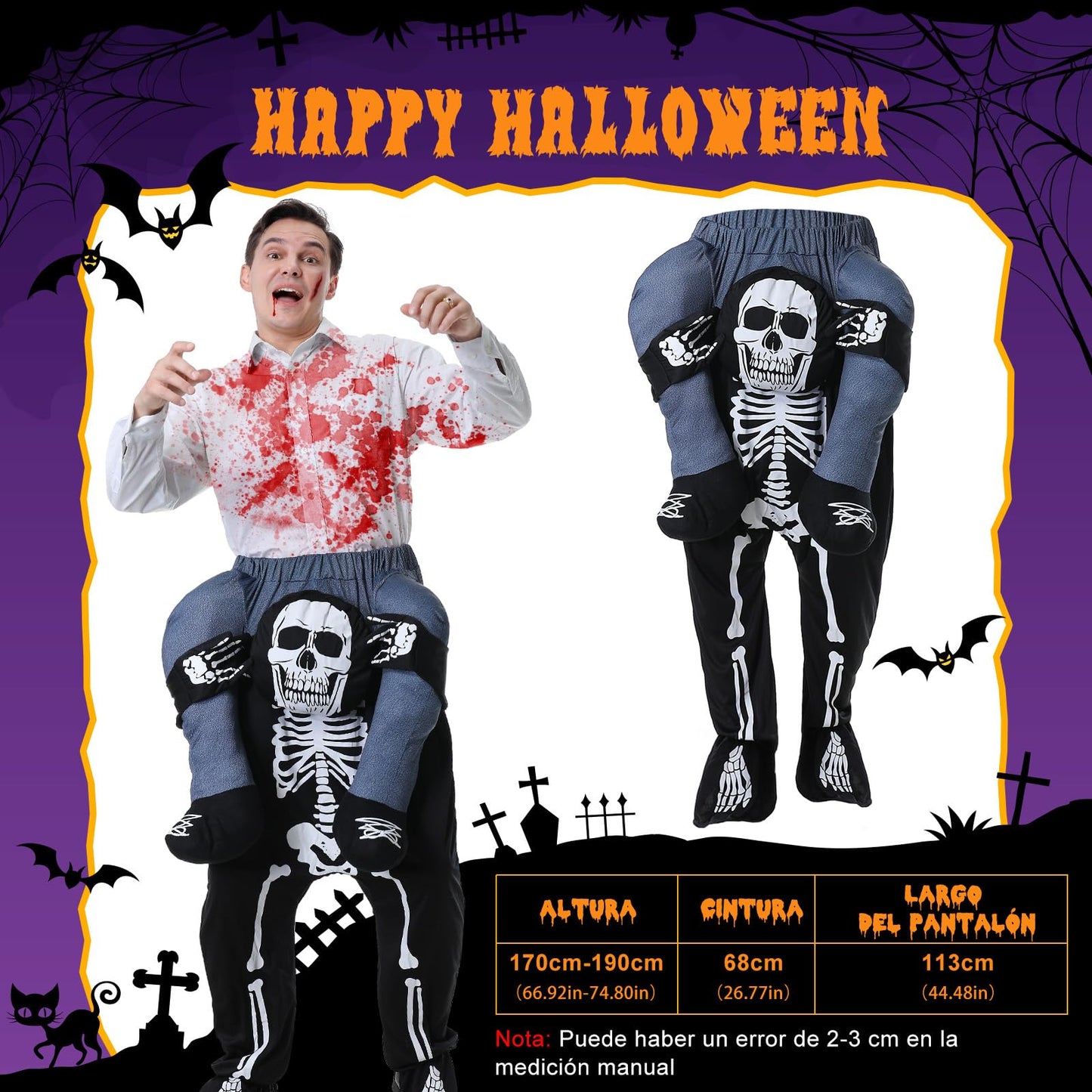 Disfraz Hombros Esqueleto Para Adulto, Disfraz Inflable Esqueleto Caballito, Costume Halloween Carnaval Terror Caballito Esqueleto Hombre Mujer Unisex Talla Única