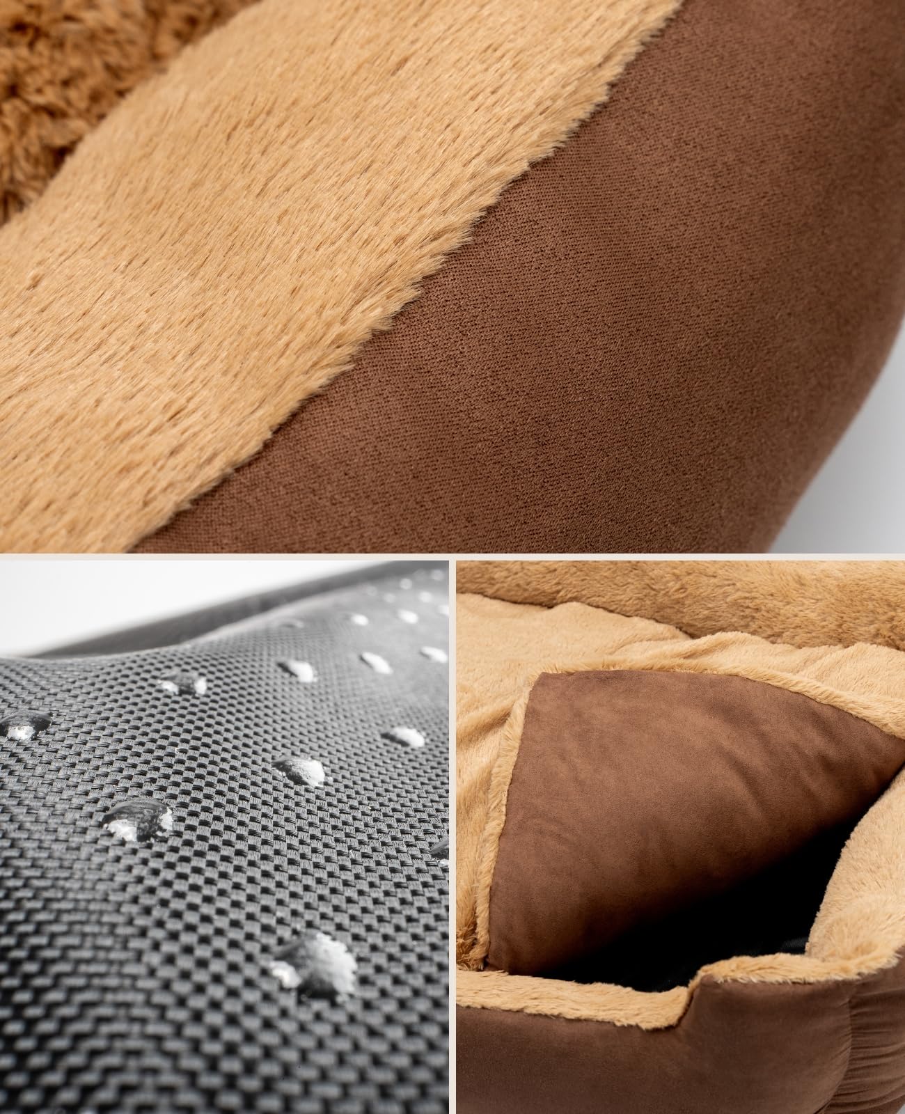 lionto Cama para Perros con cojín Reversible y Base Antideslizante, cojín para Mascotas con Entrada Baja para Perros y Gatos, 50x37 cm, cojín para Perros Acogedor, marrón/Beige