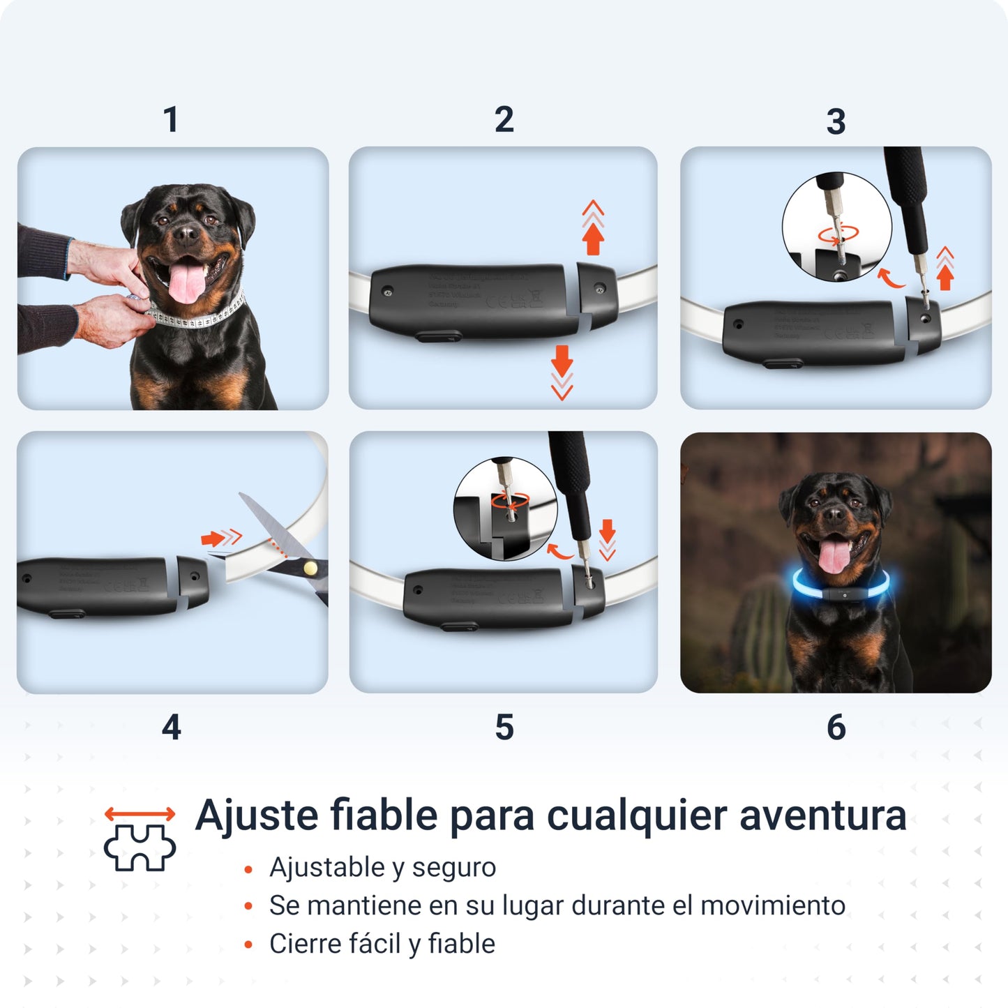 Collar Luminoso de Alta Intensidad para Perros de Todos los tamaños - Longitud Ajustable 20-70cm - 100% Impermeable - 7 Colores - Máxima Visibilidad y Seguridad Nocturna