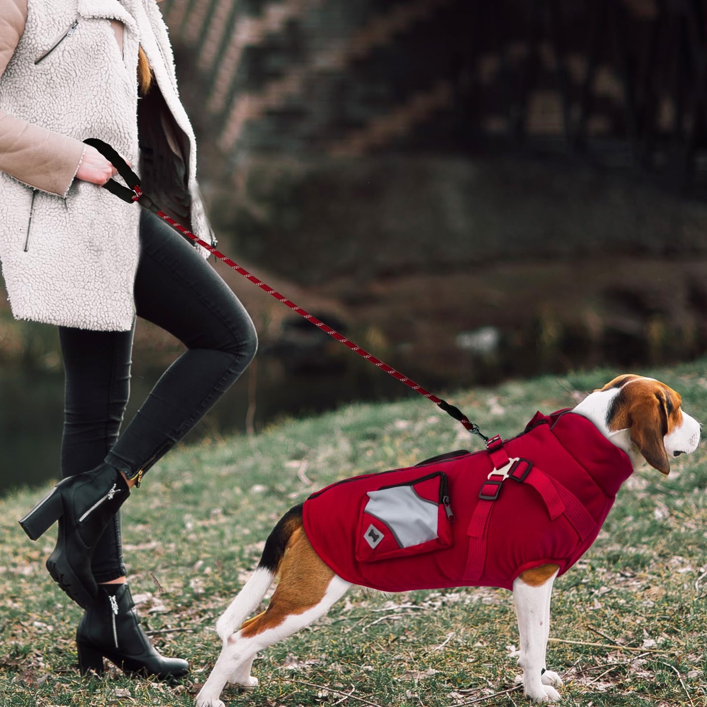 Abrigo para Perro Pequeño con Correa, Chaqueta de Invierno, Regalos (XXL, Rojo)