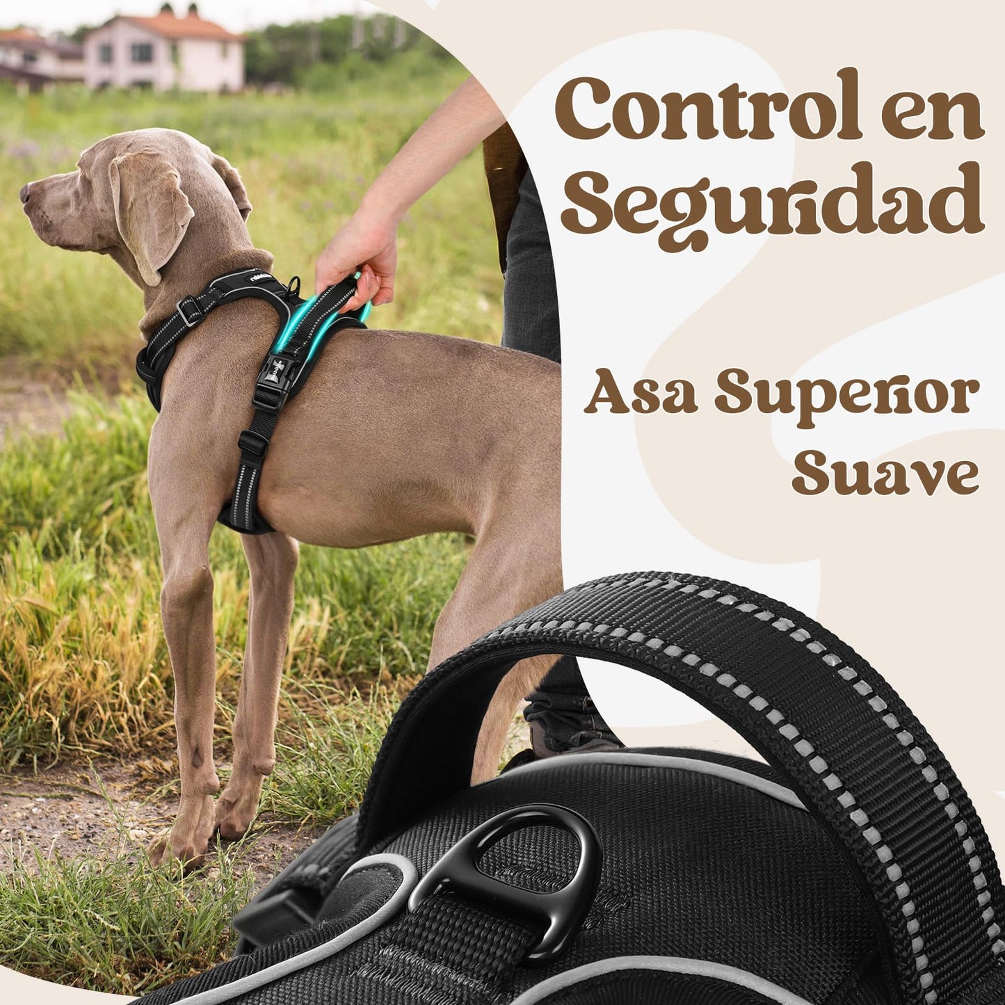 rabbitgoo Arnes Perro Mediano con 3 Hebillas, Liberacion del Cuello, Arnes Perro Ajustable con Asa y Clip Frontal, Arnés Antitirones para Perros Reflectante para Adiestramiento Correr, Negro, L
