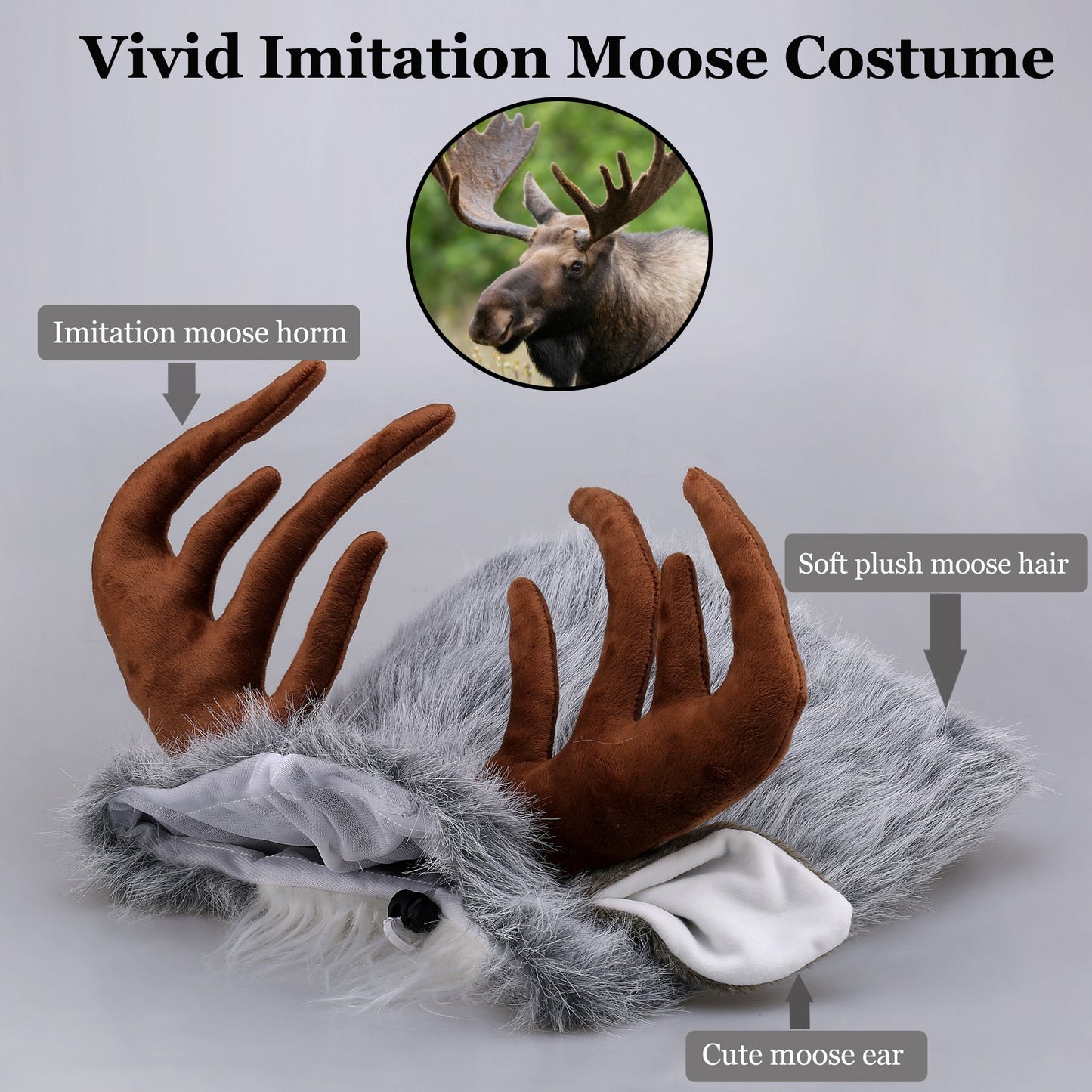 Disfraces de Reno para Perro, Bonita Peluca Peluda para Halloween, Navidad, Accesorios de Ropa para Mascotas (Alce, Talla L)