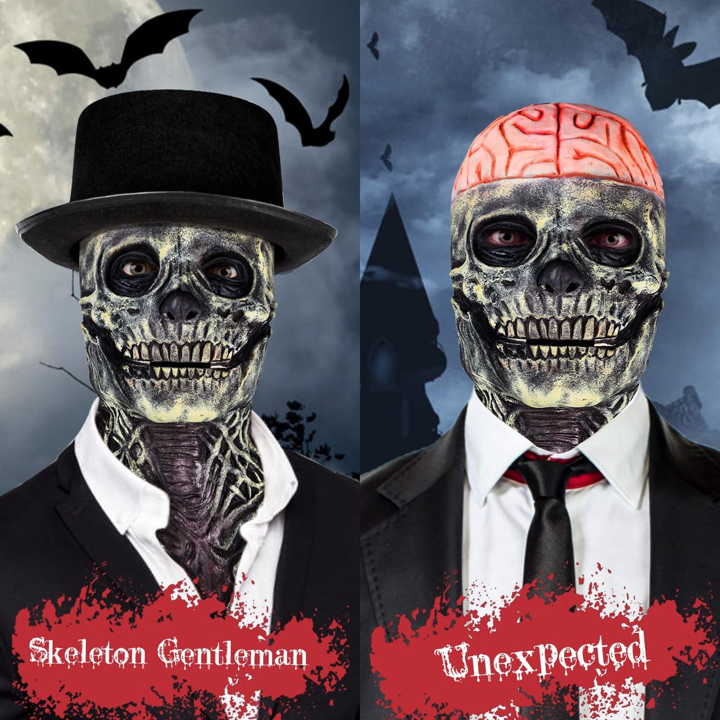 Disfraz Máscara de Calavera de Halloween, Casco de Esqueleto de Cabeza Completa, con Mandíbula Móvil, Máscaras de Terror Espeluznantes para Cosplays.