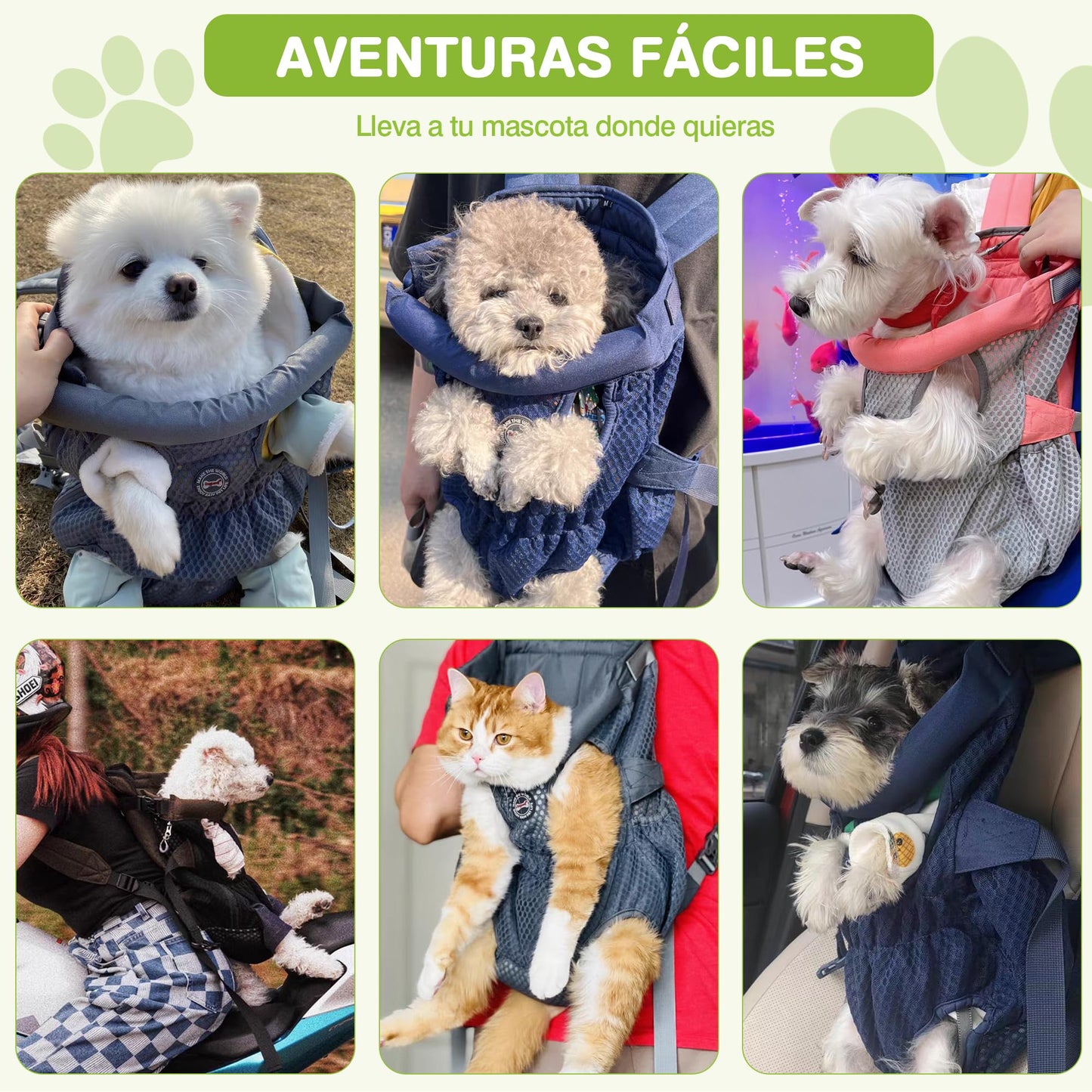 ALLSOPETS Mochila para Perros Pequeños y Medianos – Transportín Perro Ligero, Transpirable y Cómodo con Gancho de Seguridad, Manos Libres para Viaje Senderismo Exterior (Verde Oliva, M)